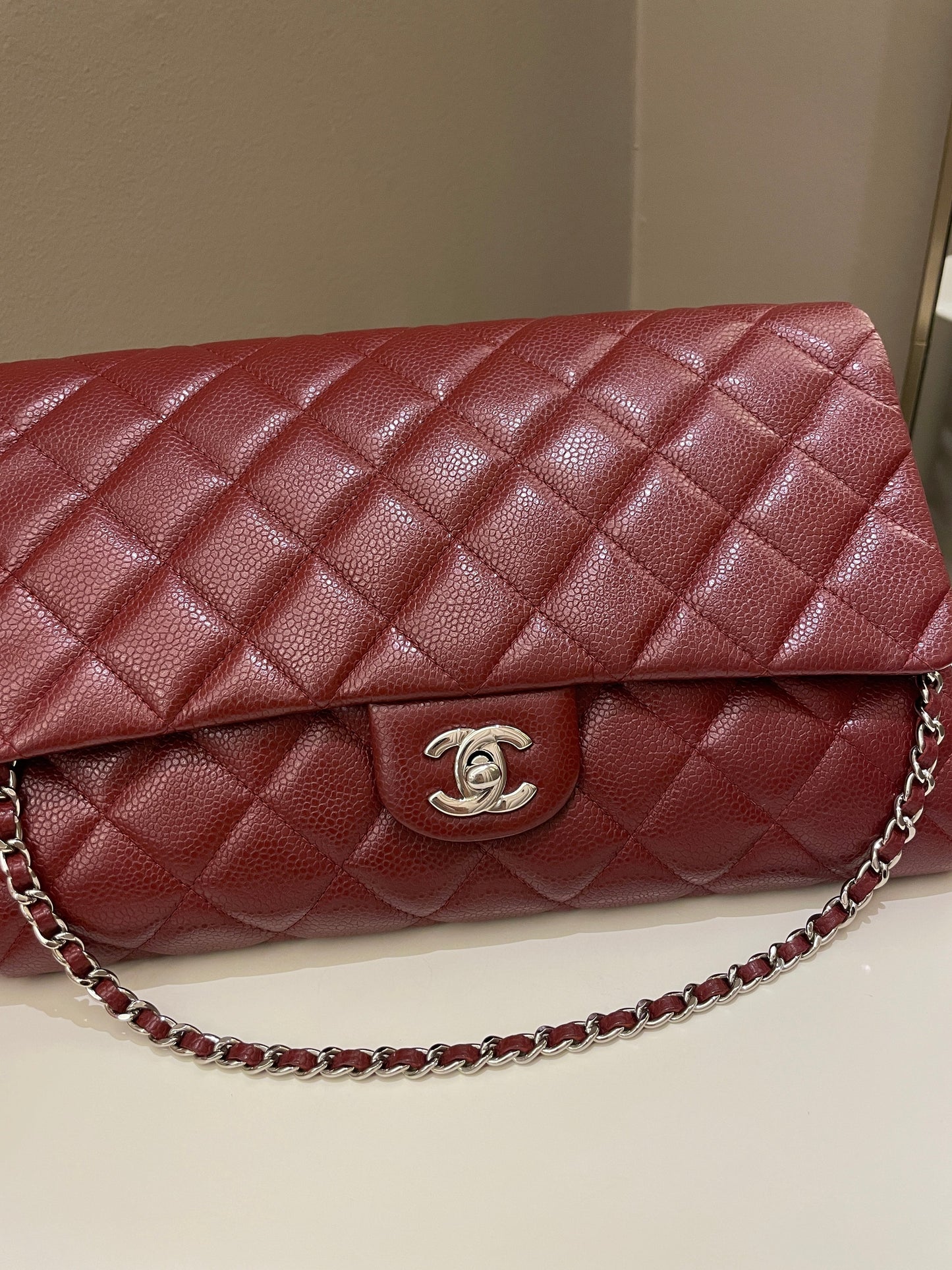 Luxury Chanel Quilted Timeless Flap Clutch Bag Burgundy Caviar