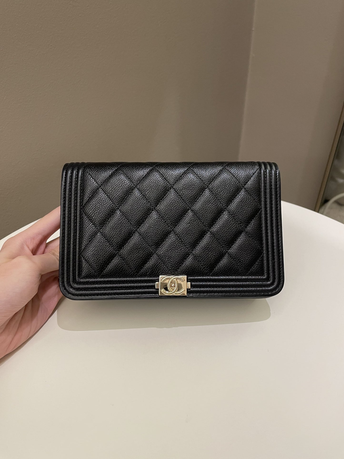 Luxury Chanel Quilted Boy Wallet On Chain Black Caviar