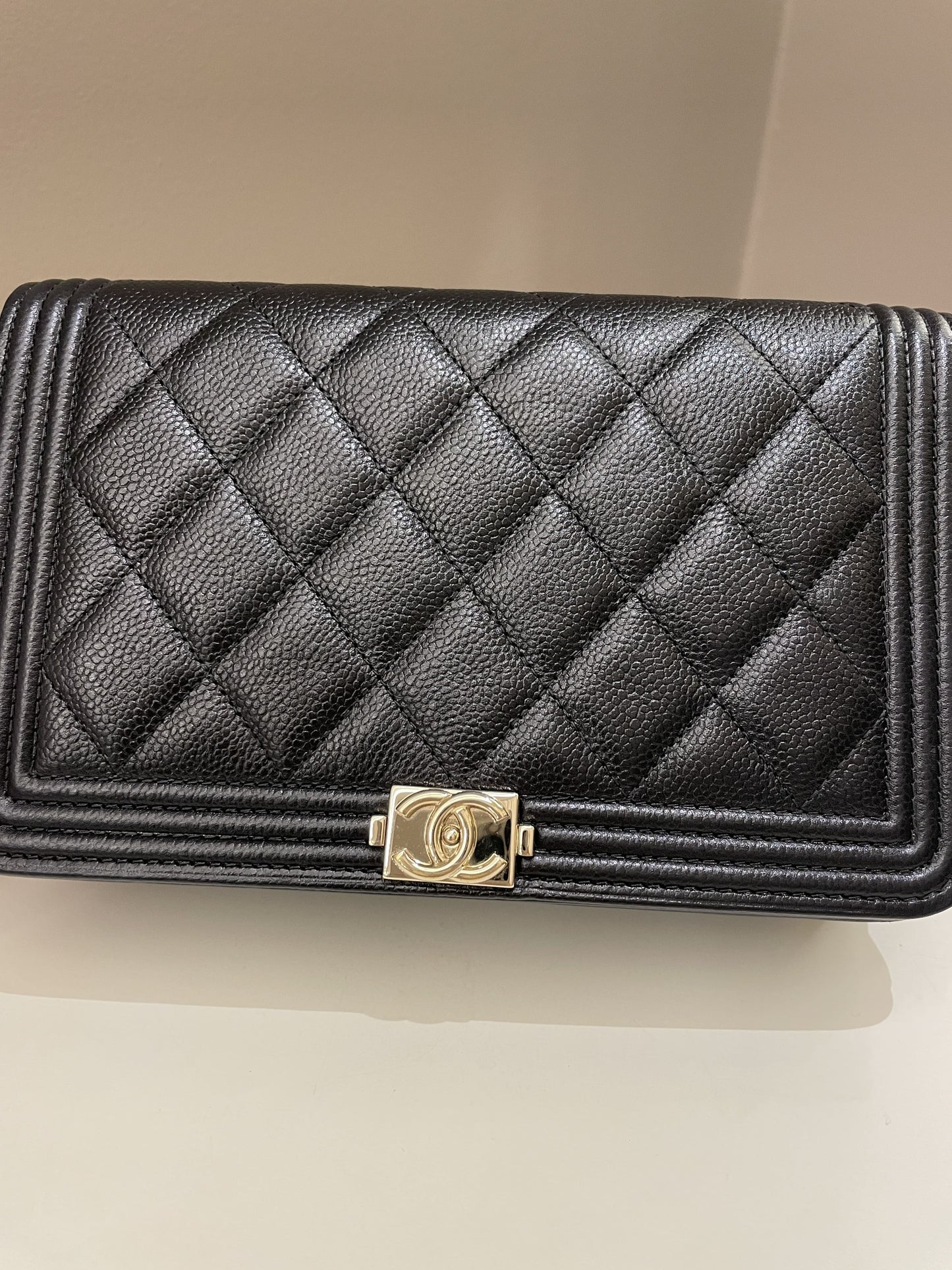 Luxury Chanel Quilted Boy Wallet On Chain Black Caviar