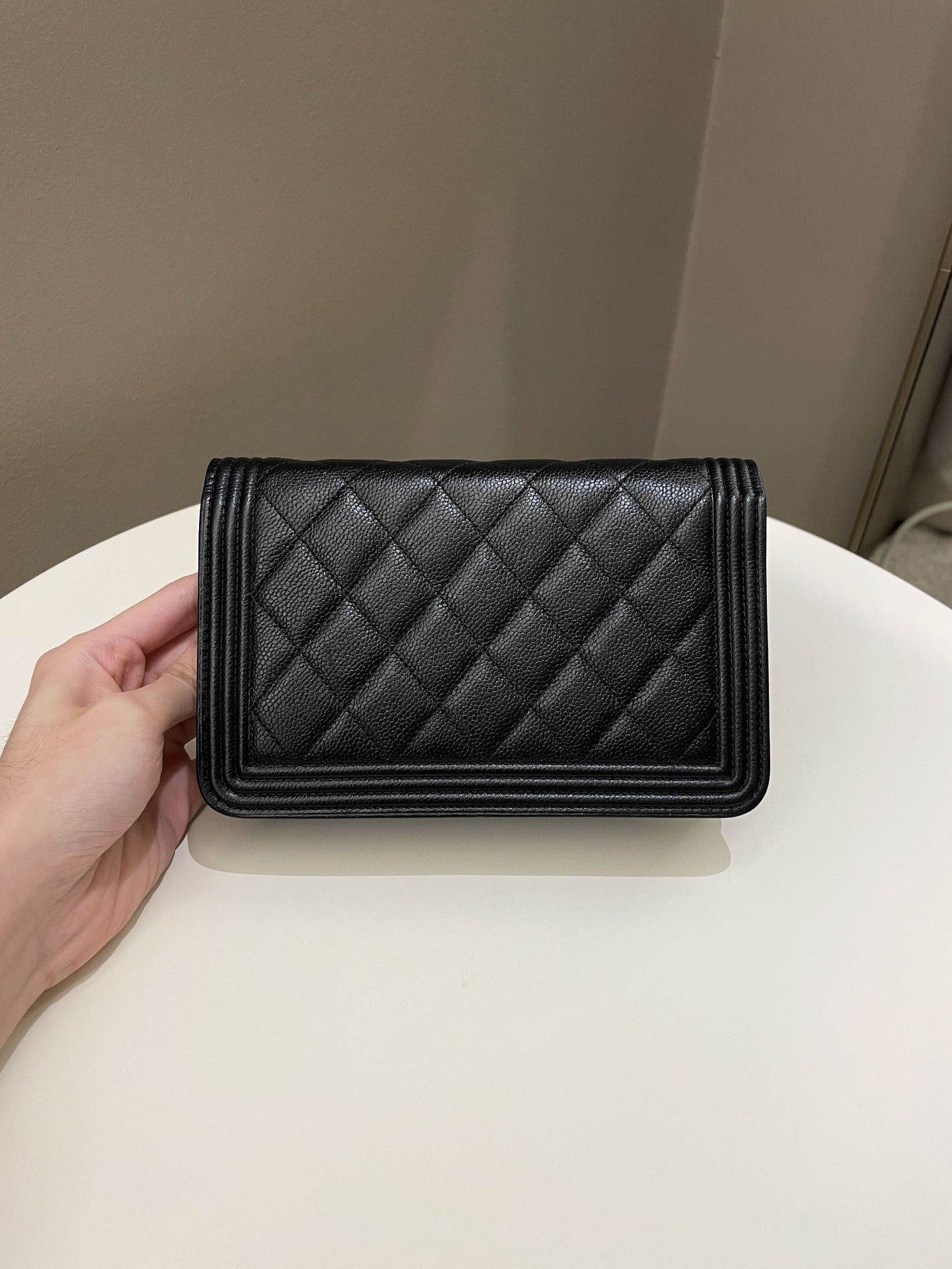 Luxury Chanel Quilted Boy Wallet On Chain Black Caviar