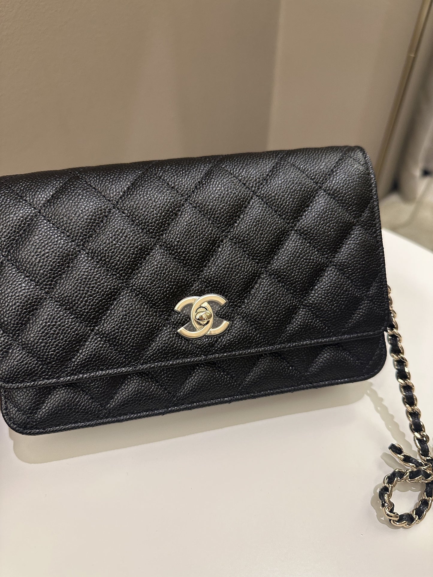 Luxury Chanel Quilted Wallet on Chain Bow Black Caviar