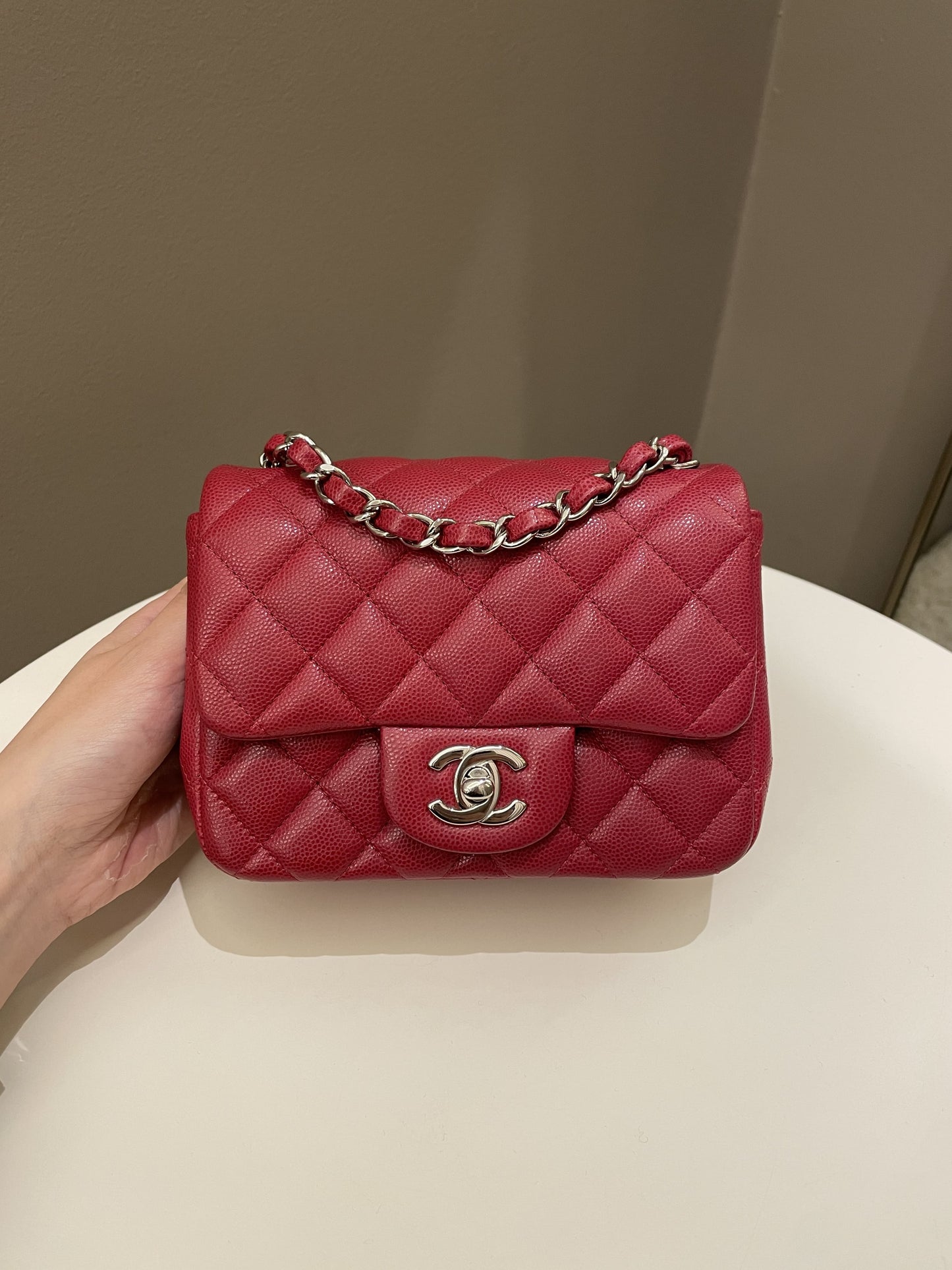 Luxury Chanel 18B Classic Quilted Mini Square Red Caviar