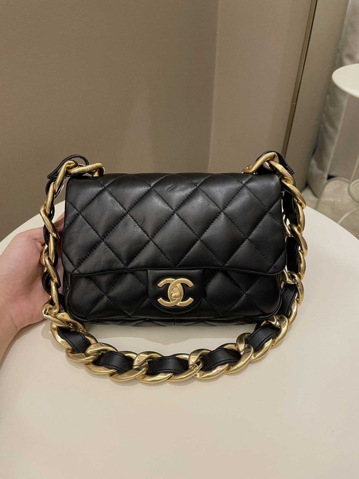 Luxury Chanel 22S Funky Town Flap Bag Black Calfskin