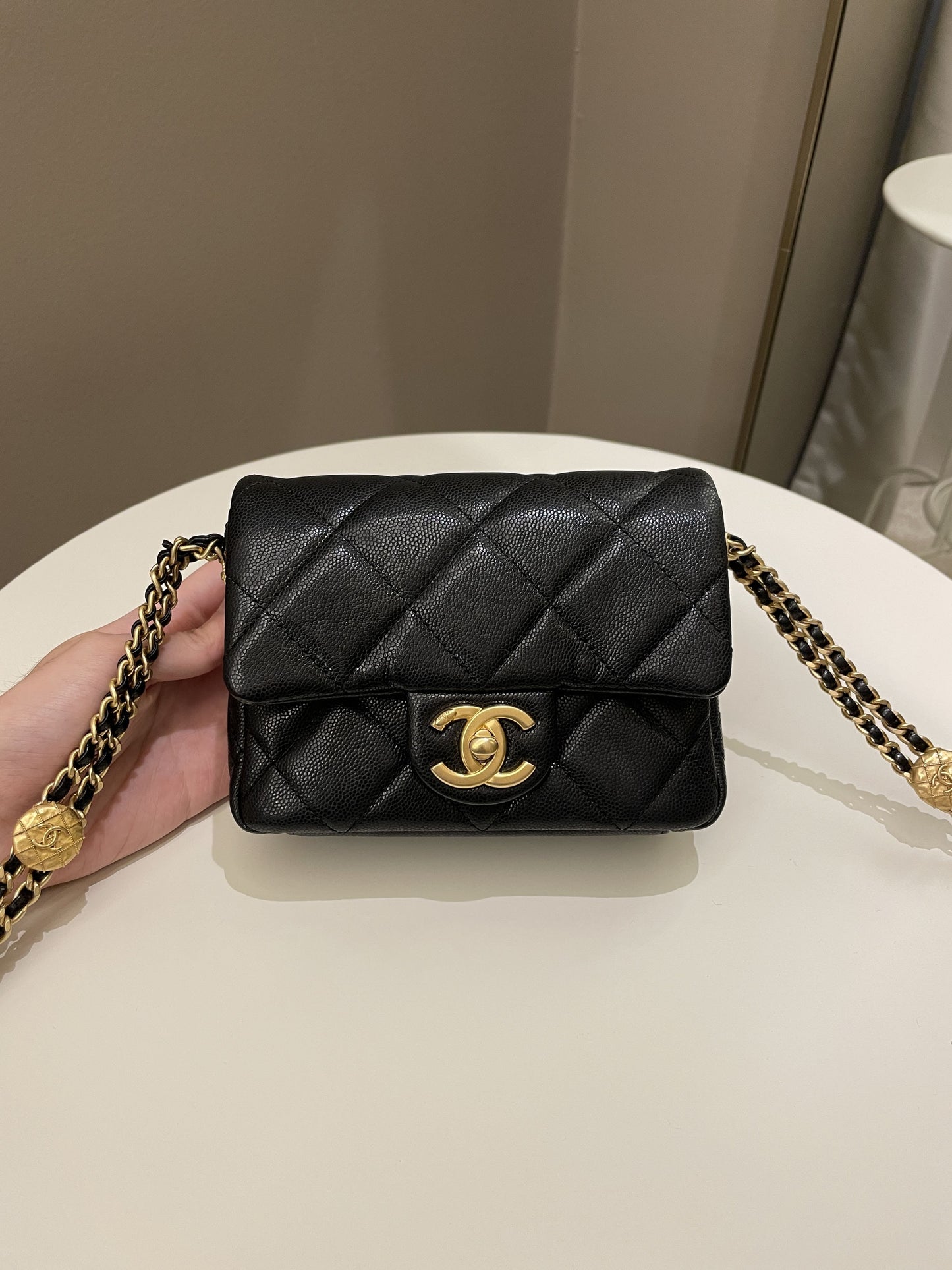 Luxury Chanel 22A Twist Your Button Mini Flap Bag Black Caviar