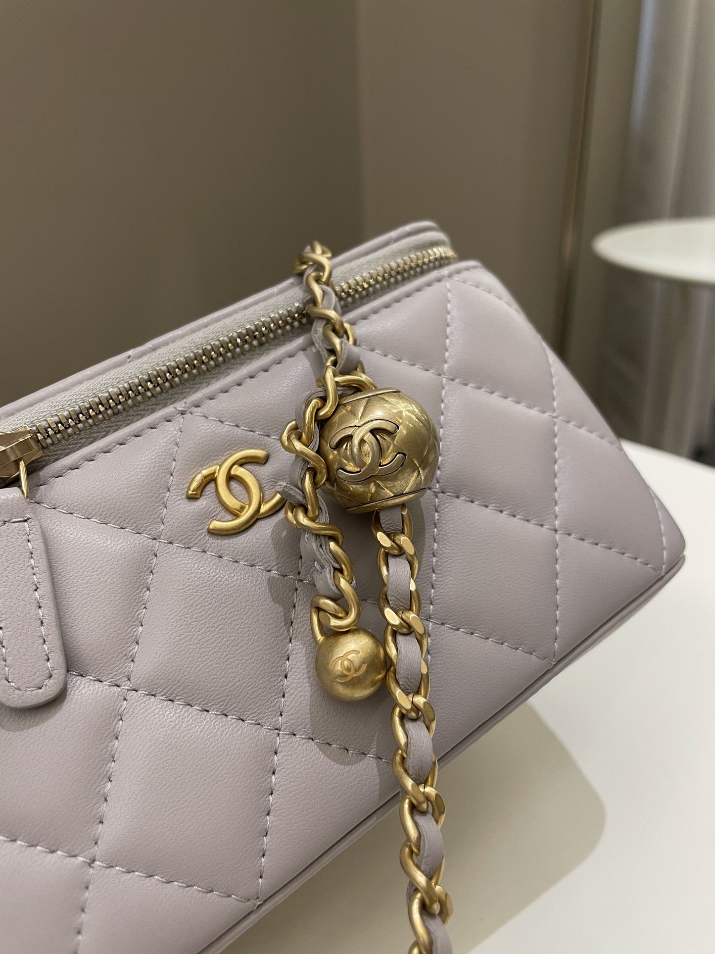 Luxury Chanel Quilted Pearl Crush Vanity Rectangular Grey Lambskin