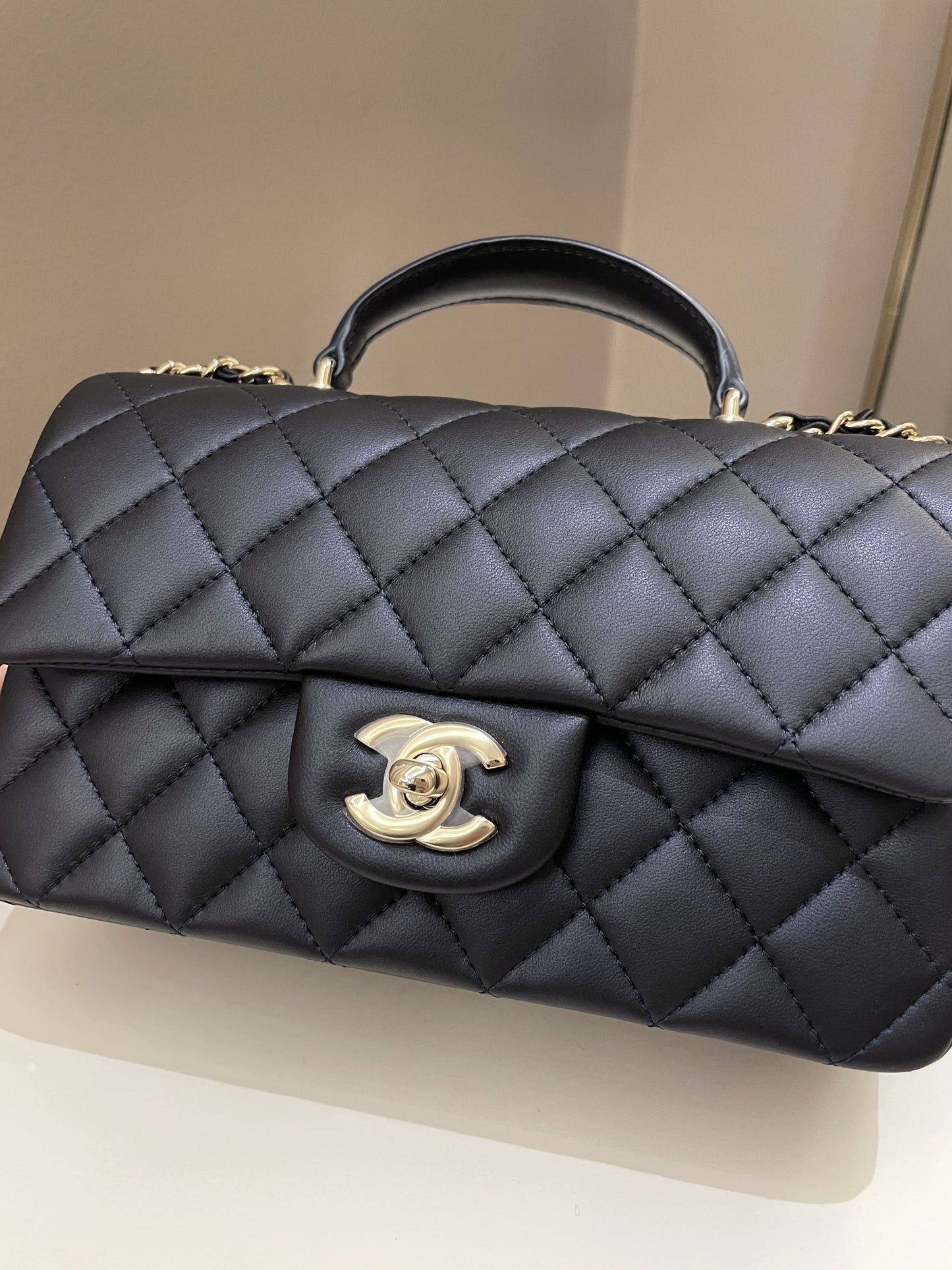 Luxury Chanel Quilted Top Handle Mini Rectangular Midnight Iridescent