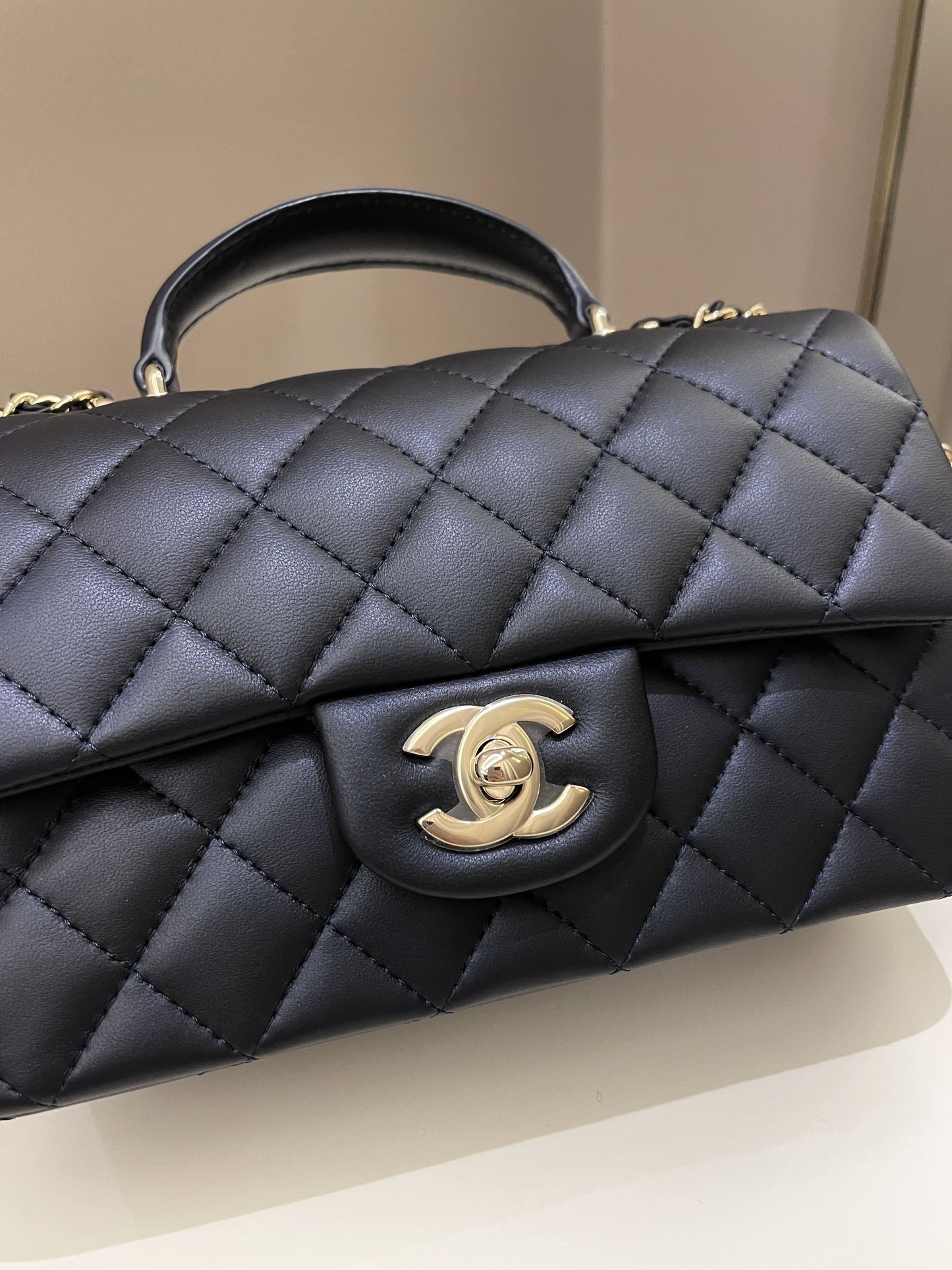 Luxury Chanel Quilted Top Handle Mini Rectangular Midnight Iridescent