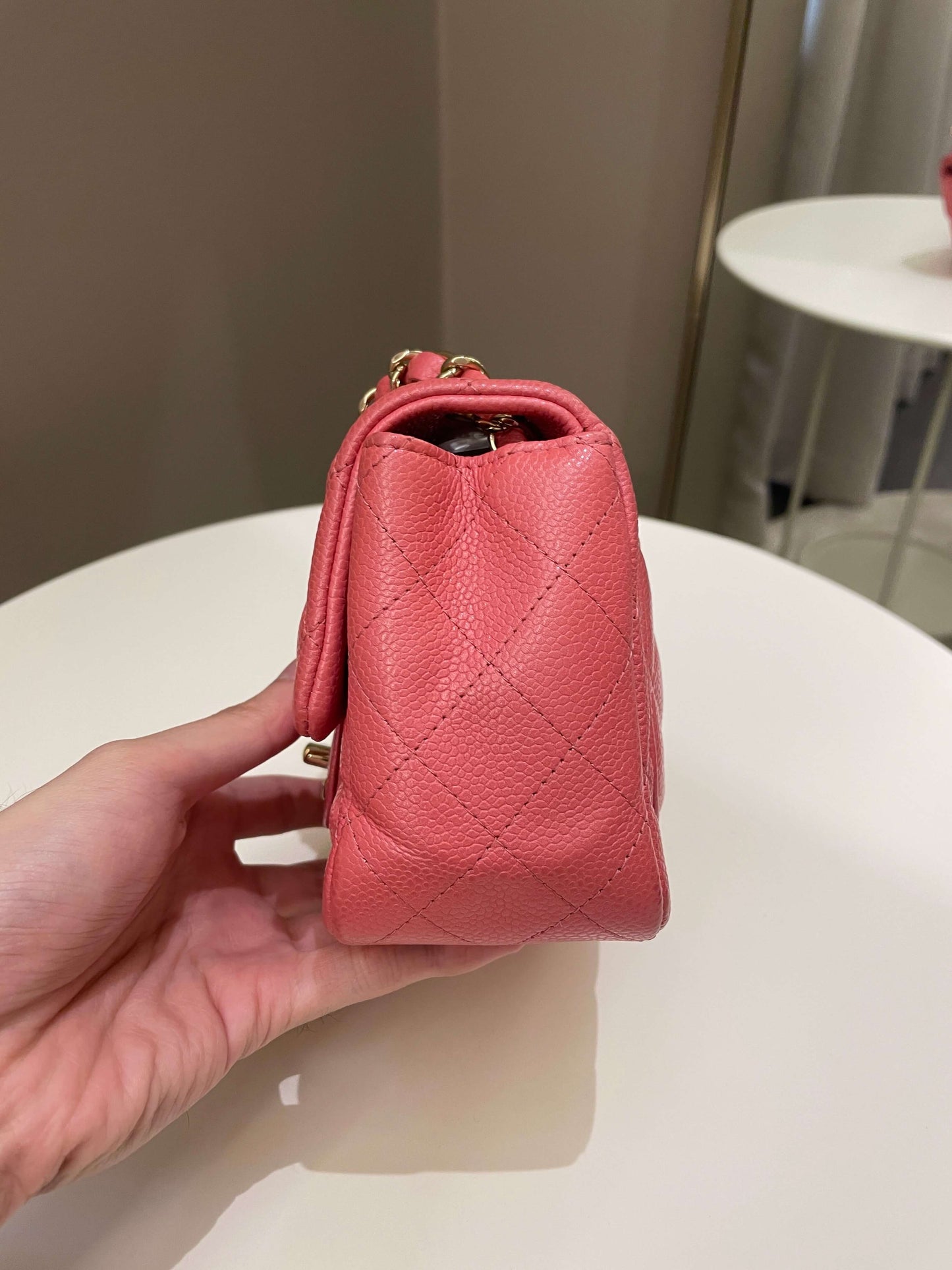 Luxury Chanel 18S Classic Quilted Mini Square Pearly Pink Caviar