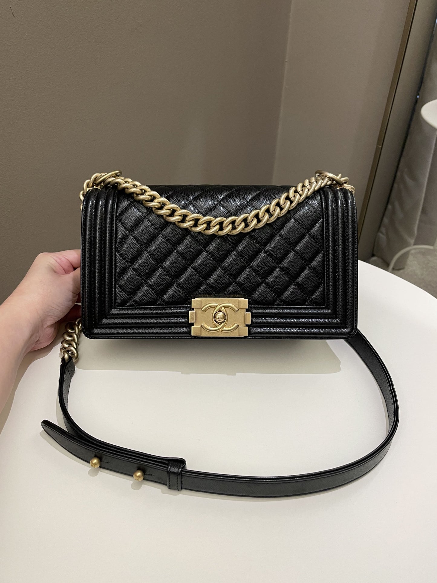 Luxury Chanel Quilted Boy Old Medium Black Caviar