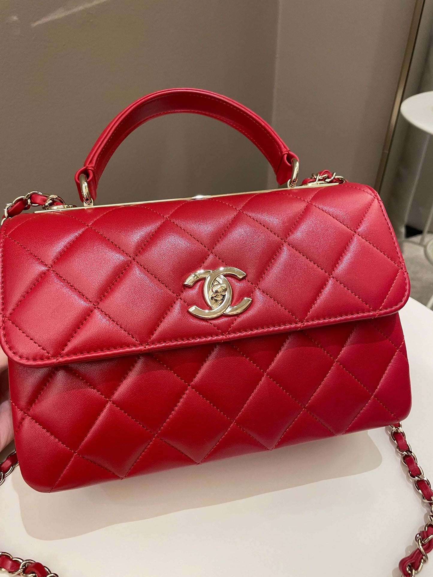 Luxury Chanel Trendy Cc Flap Bag Red Stiff Lambskin