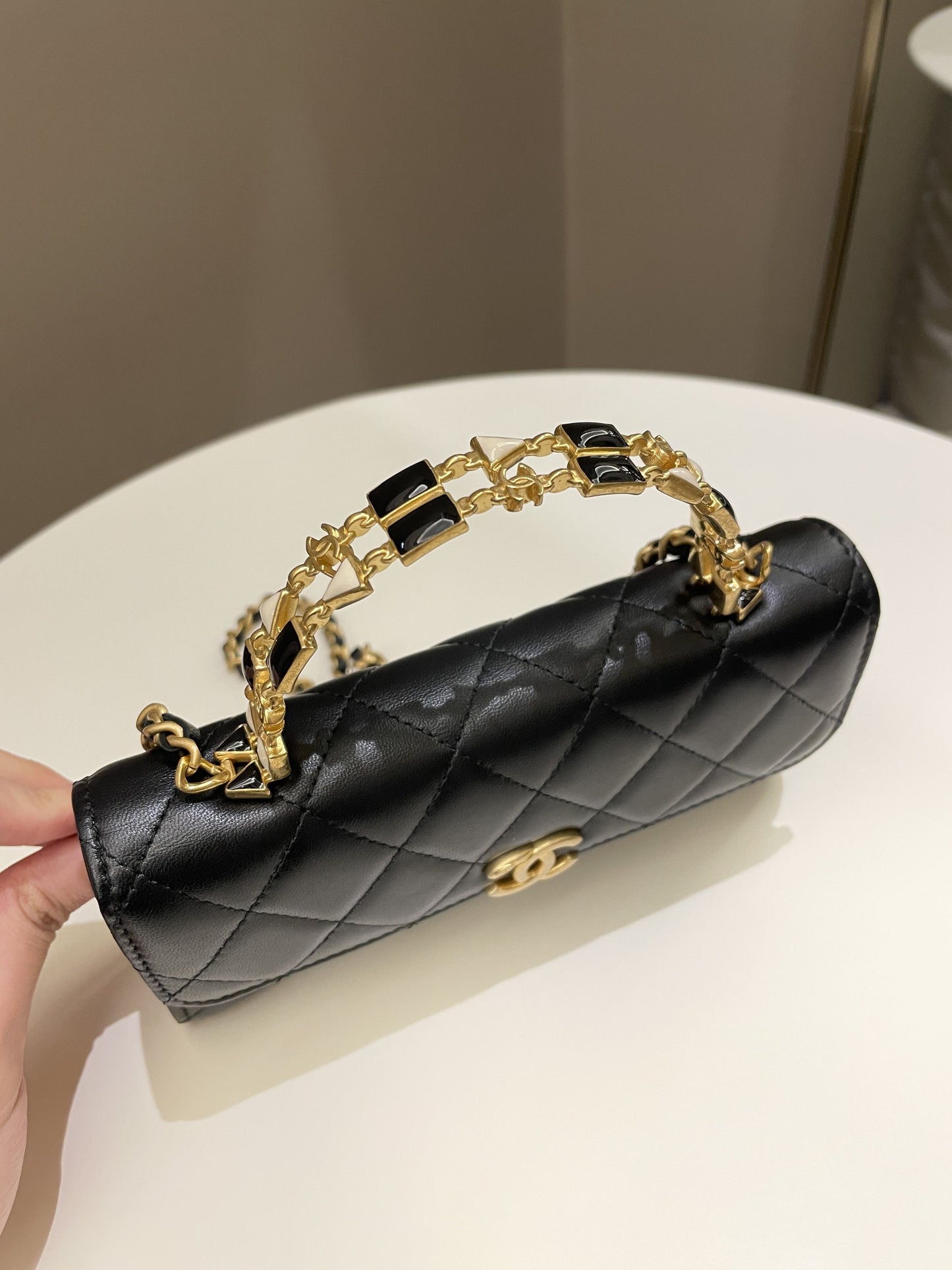 Luxury Chanel 22B Quilted Top Handle Flap Bag Black Lambskin