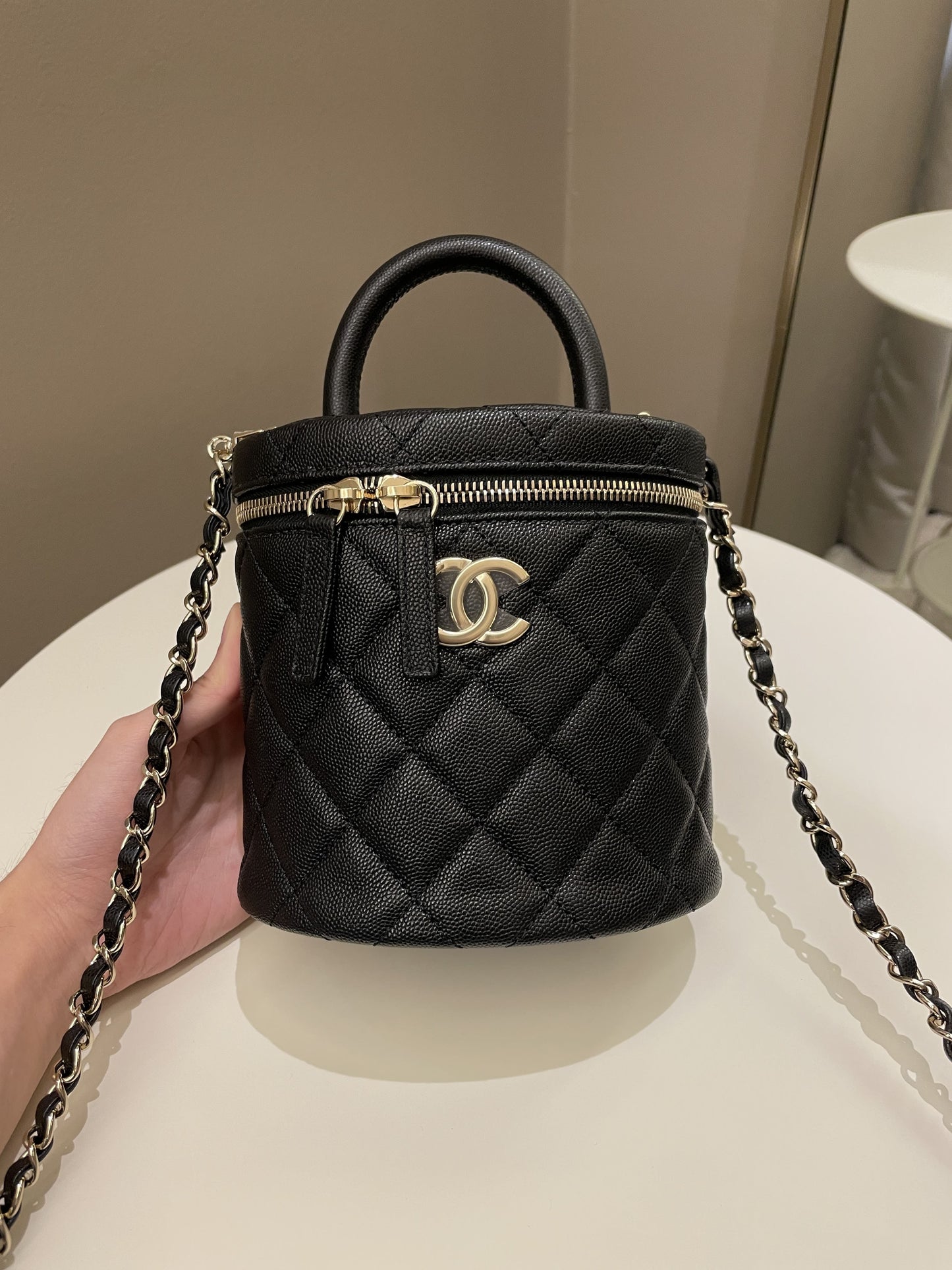 Luxury Chanel CC Quilted Vanity Top Handle Bag Black Caviar