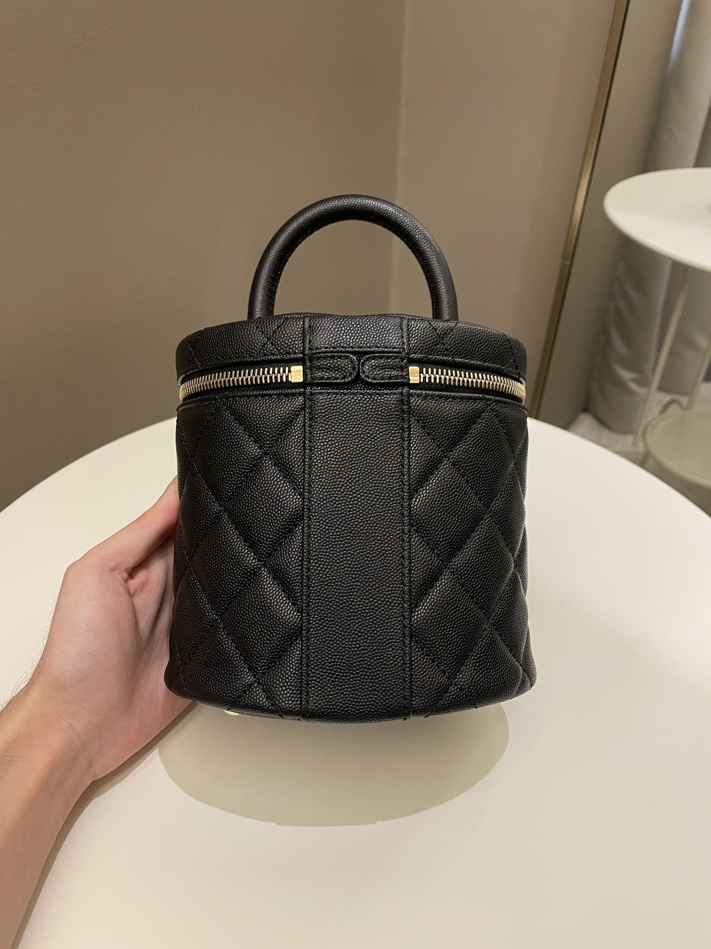 Luxury Chanel CC Quilted Vanity Top Handle Bag Black Caviar