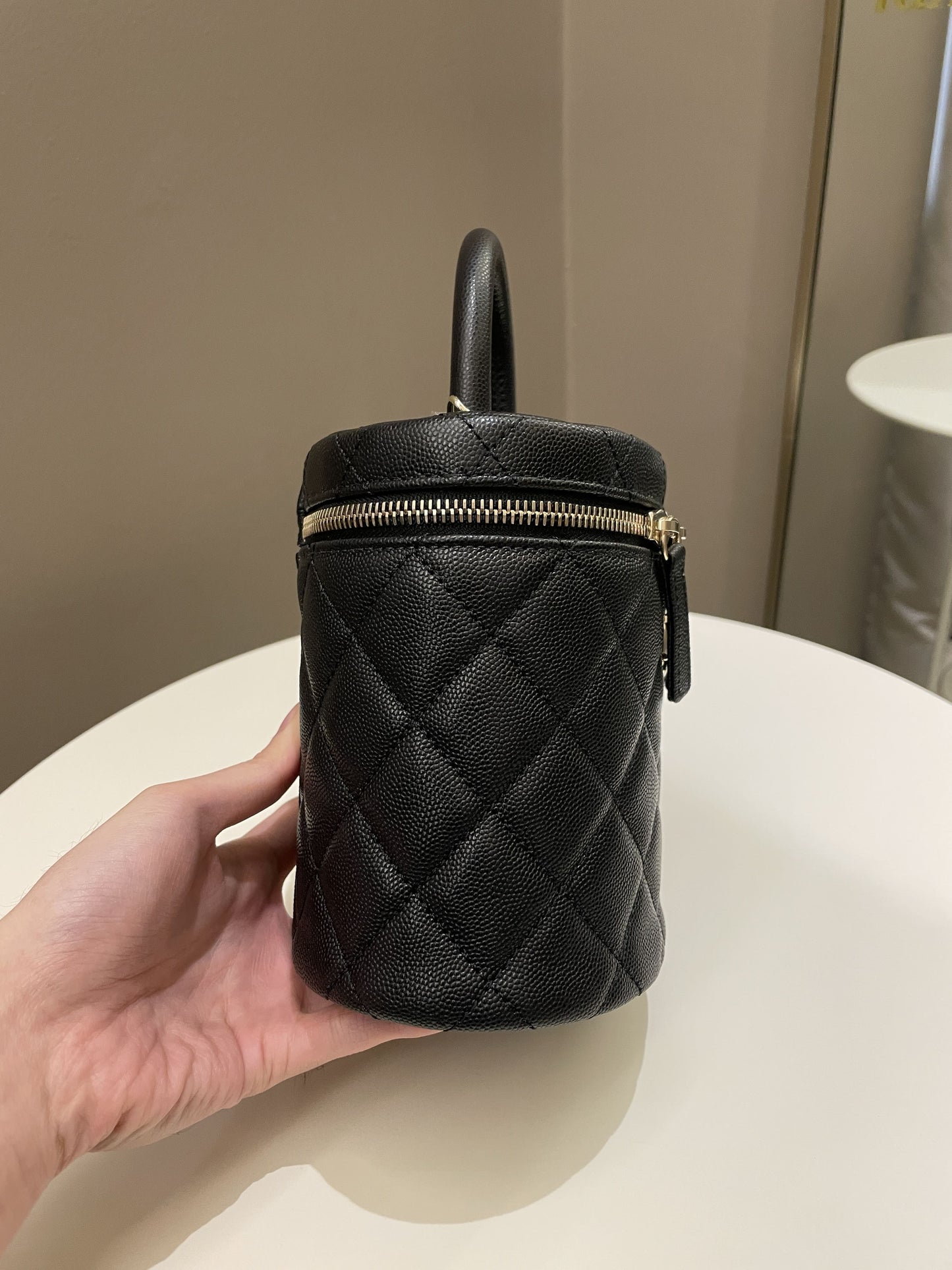 Luxury Chanel CC Quilted Vanity Top Handle Bag Black Caviar
