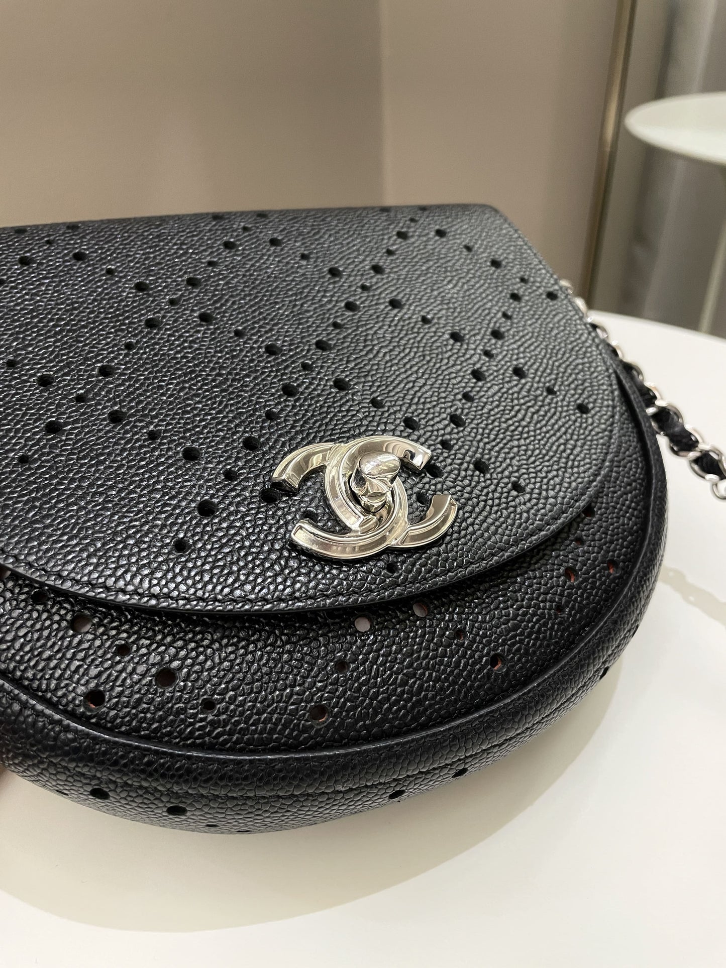 Luxury Chanel Perforated Curve Bag Black Caviar
