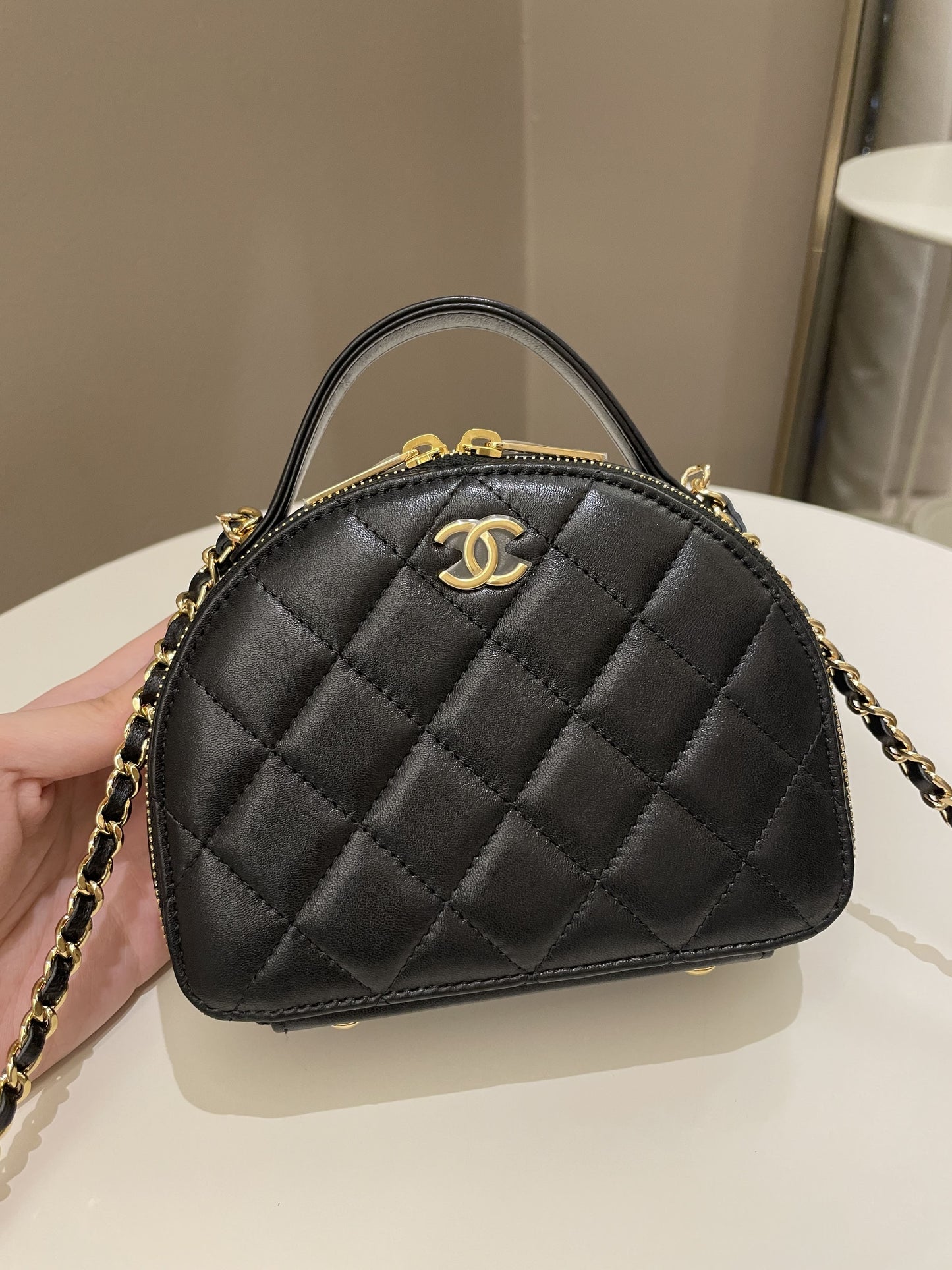 Luxury Chanel 23C Quilted Half Moon Vanity Black Lambskin