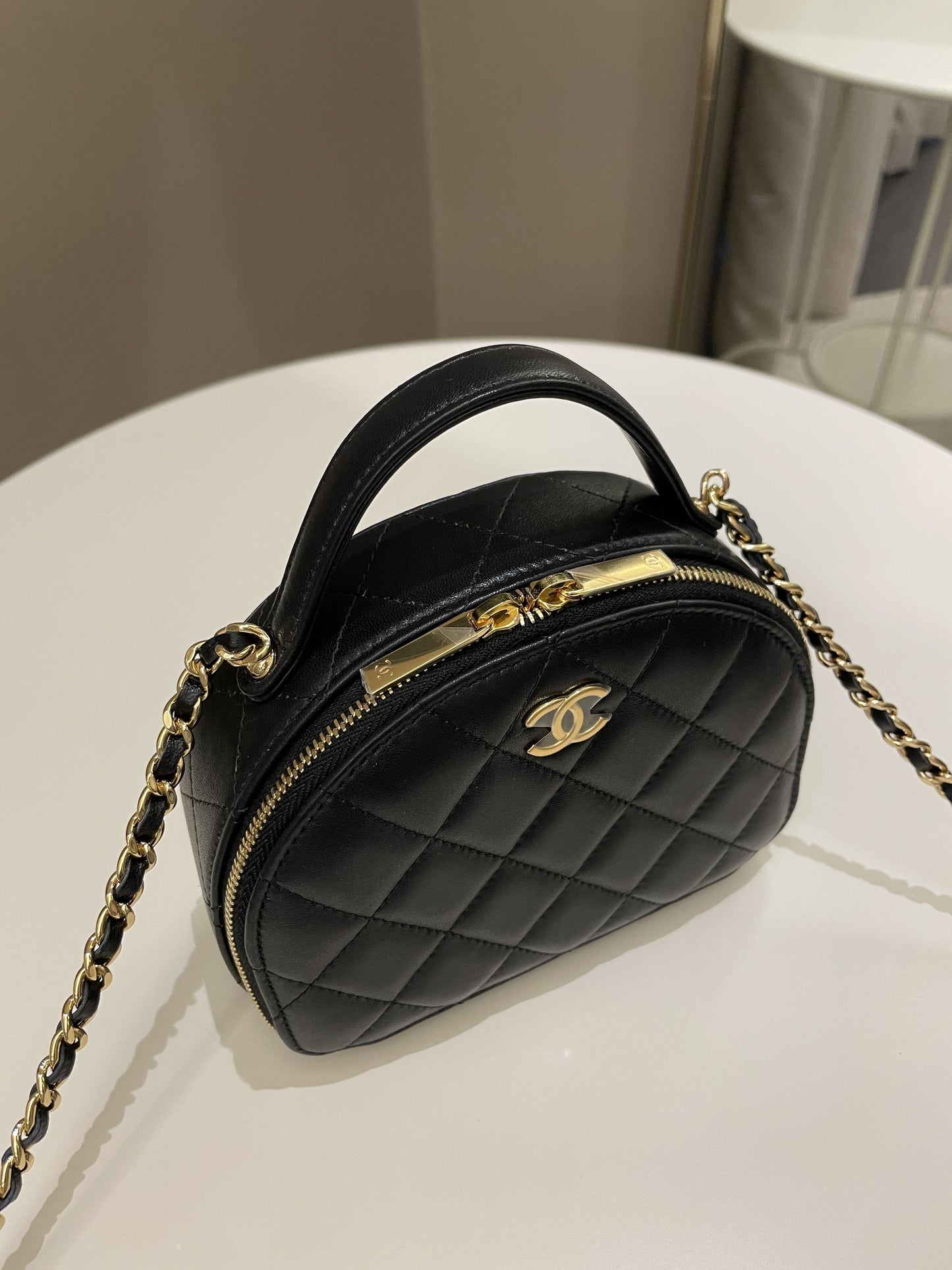 Luxury Chanel 23C Quilted Half Moon Vanity Black Lambskin