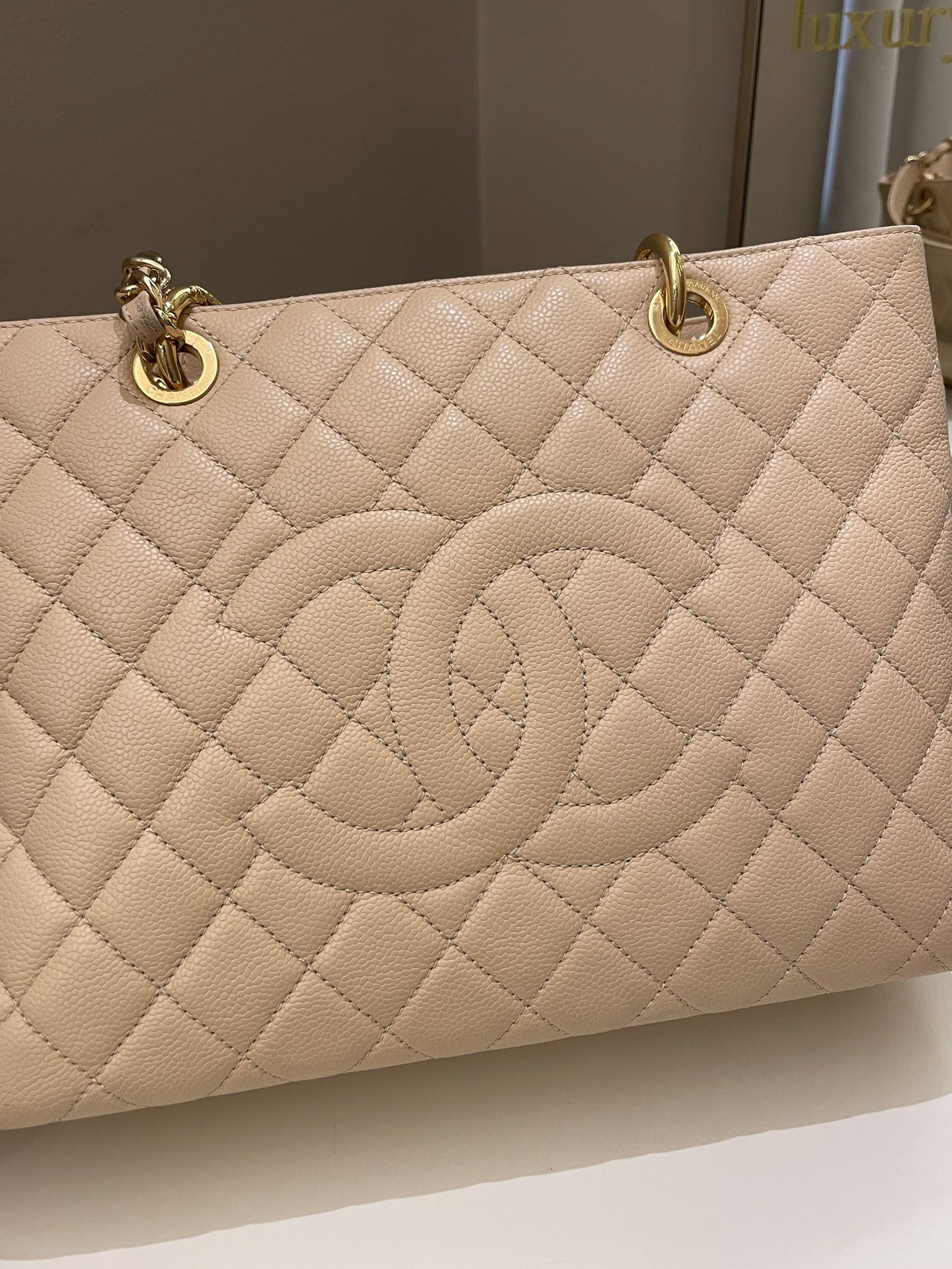 Luxury Chanel Classic Quilted GST Beige Caviar