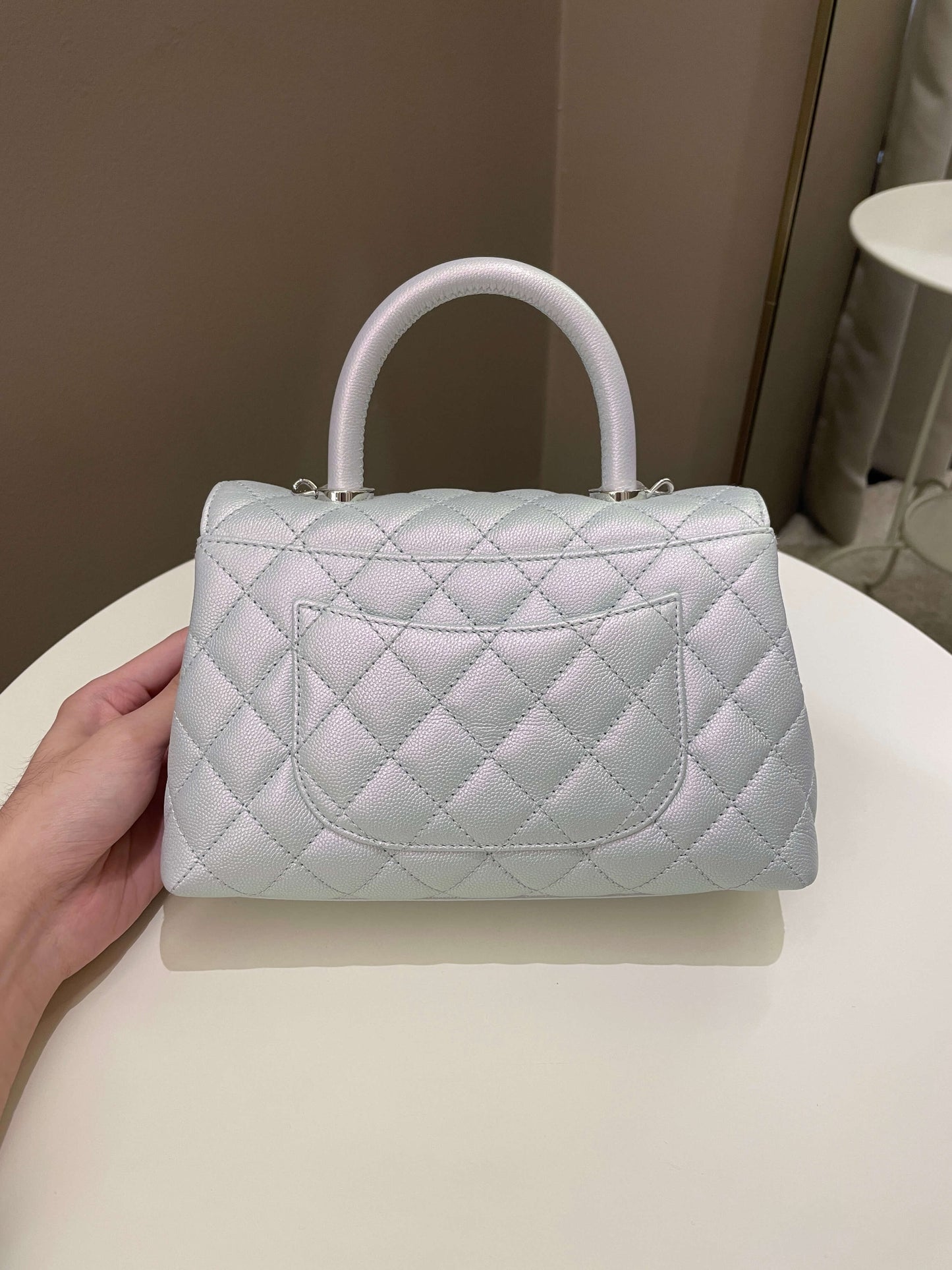 Luxury Chanel 21K Quilted Coco Handle Blue Iridescent Caviar