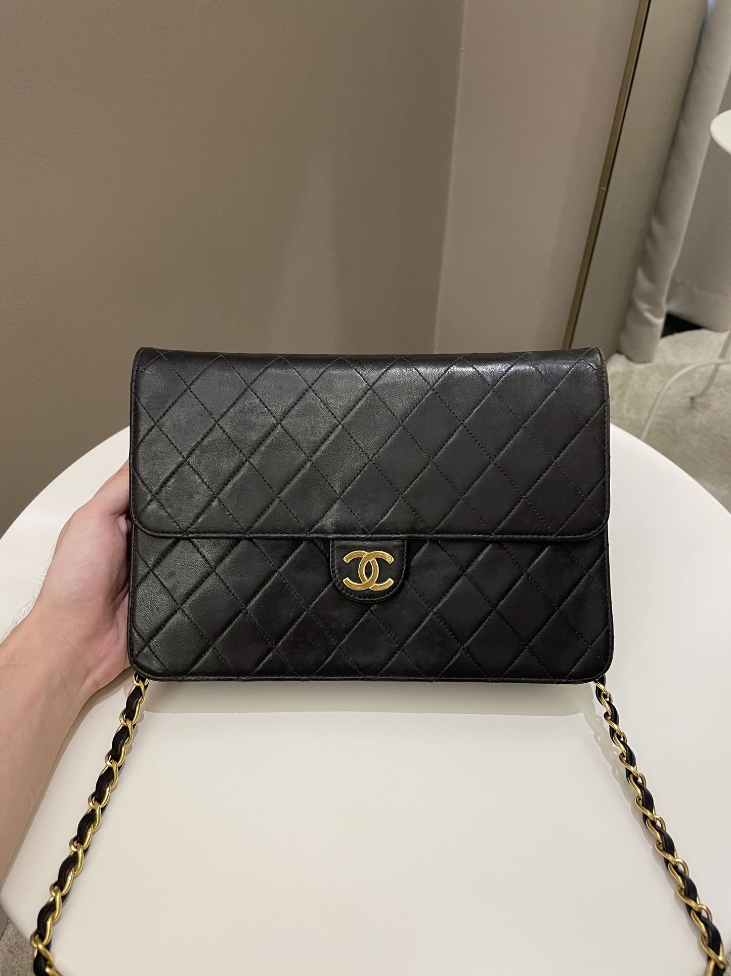 Luxury Chanel Vintage Quilted Flap Bag Black Lambskin