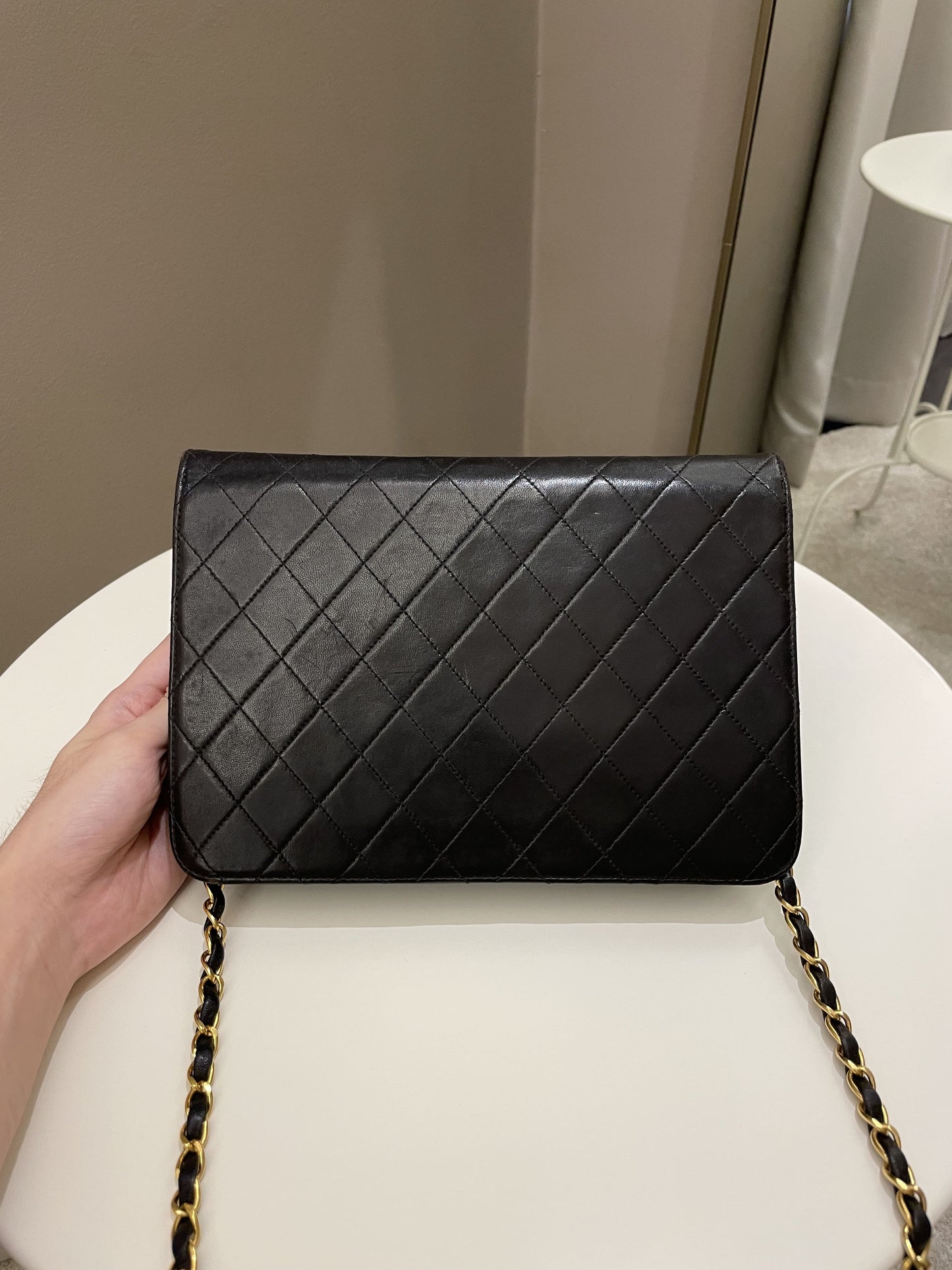 Luxury Chanel Vintage Quilted Flap Bag Black Lambskin