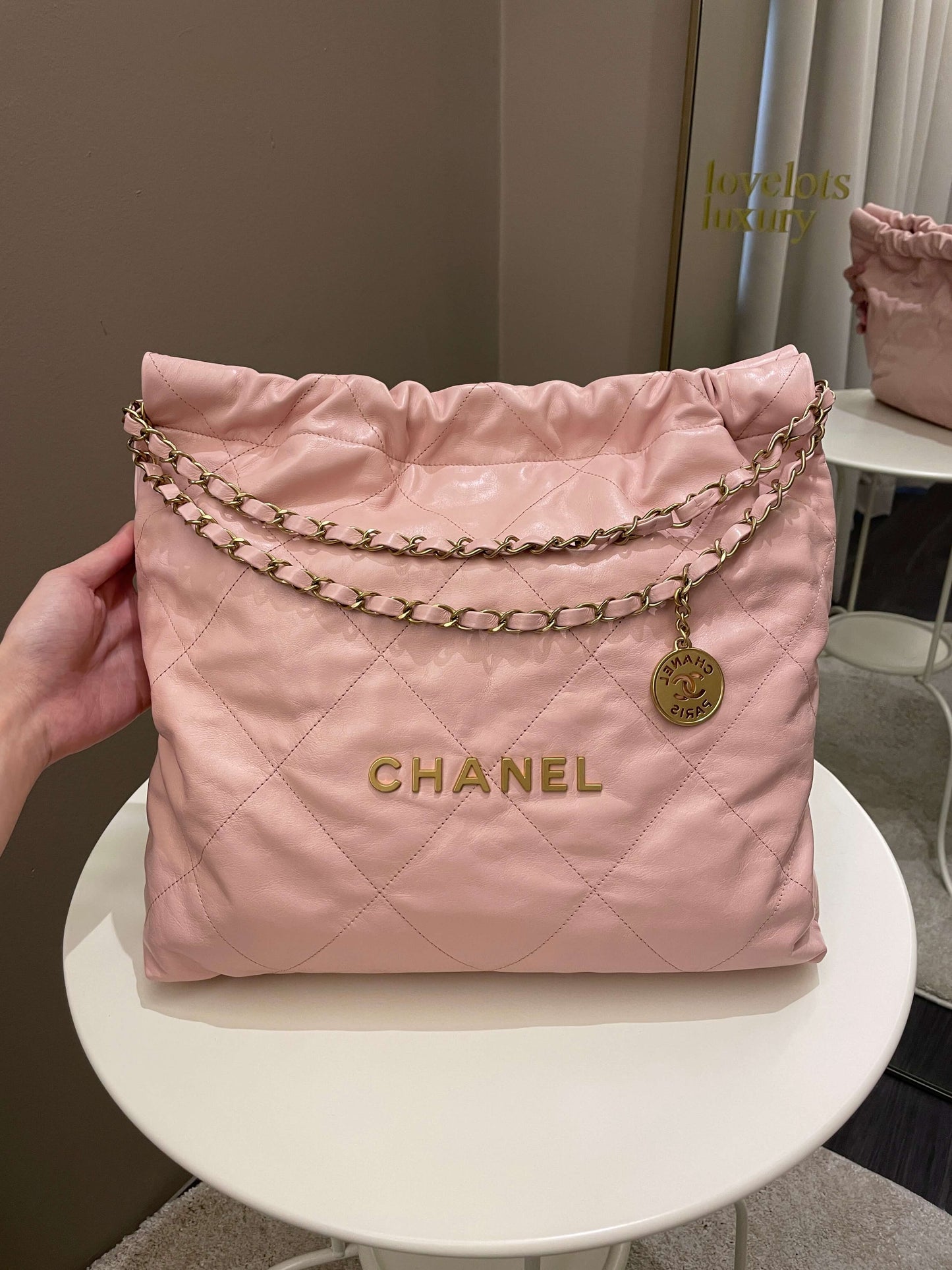 Luxury Chanel 22 Medium Nude Pink Calfskin