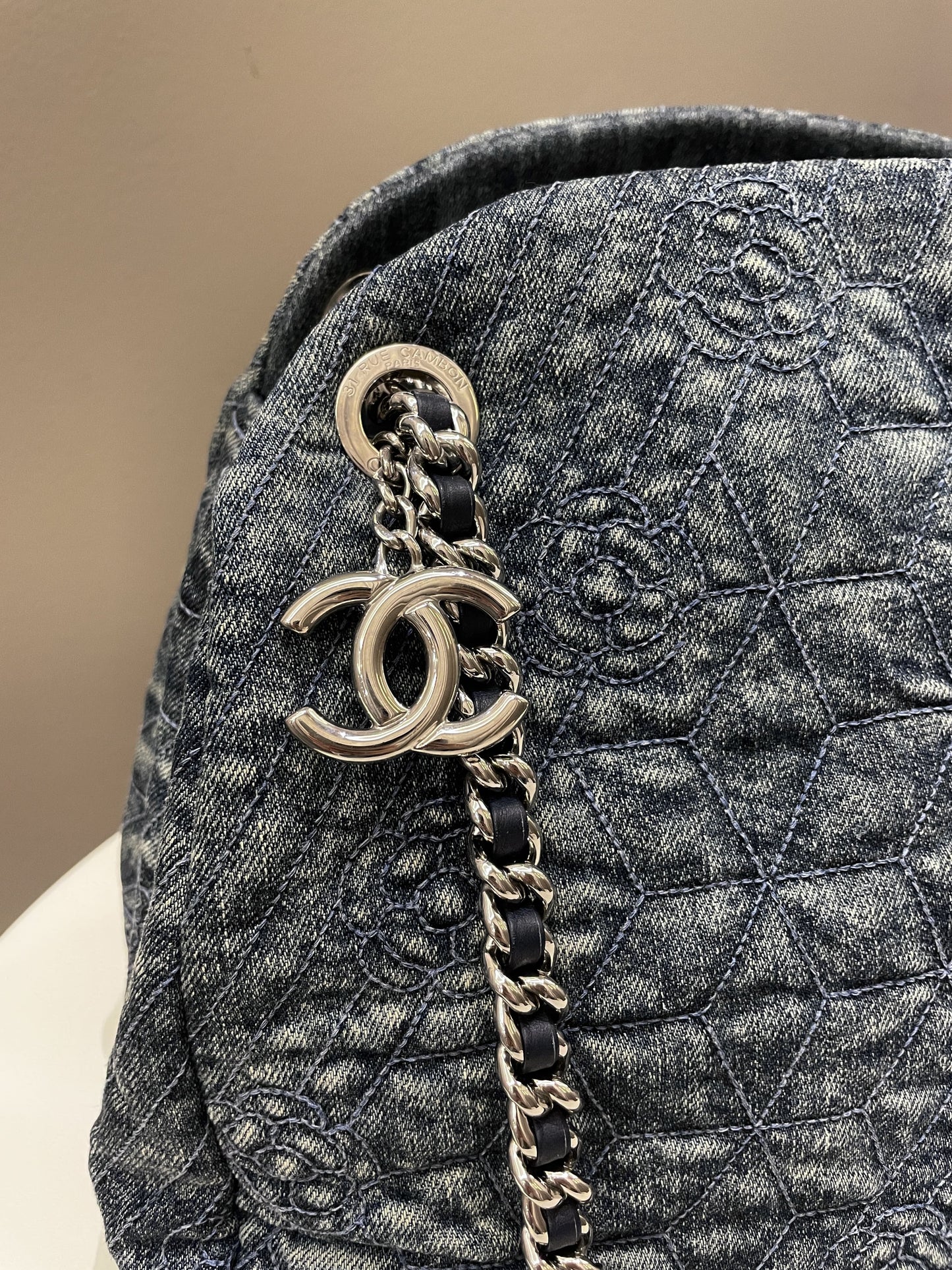 Luxury Chanel Camellia Mademoiselle Bag Blue Denim