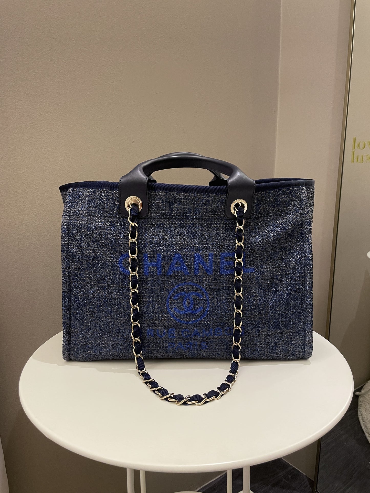 Luxury Chanel Deauville Shopper Tote Navy