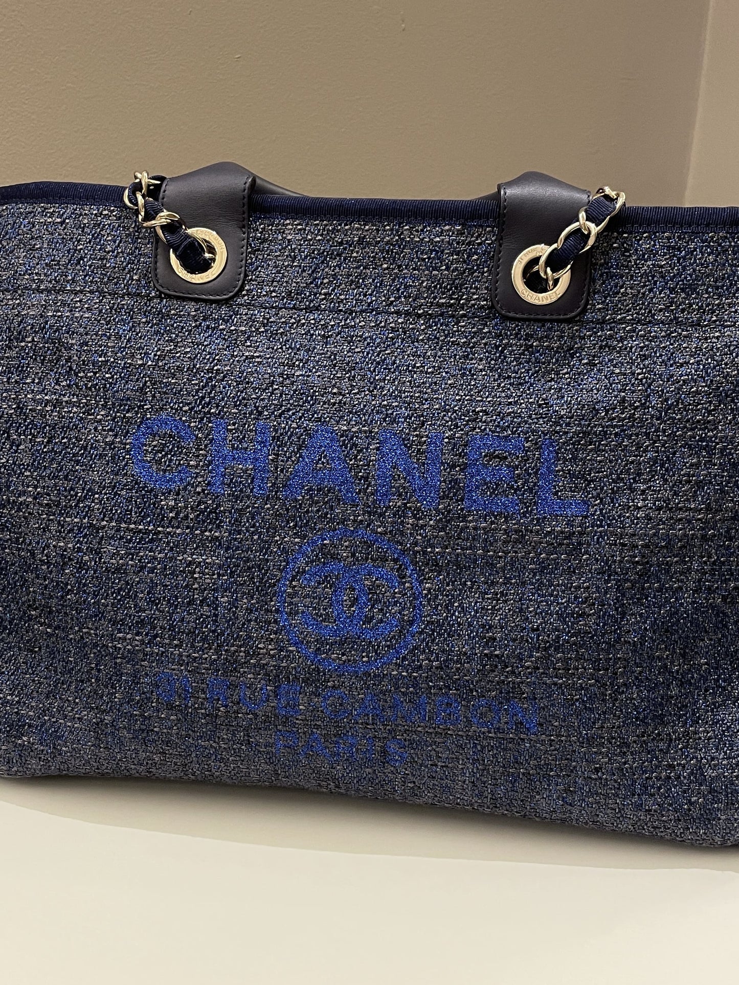 Luxury Chanel Deauville Shopper Tote Navy