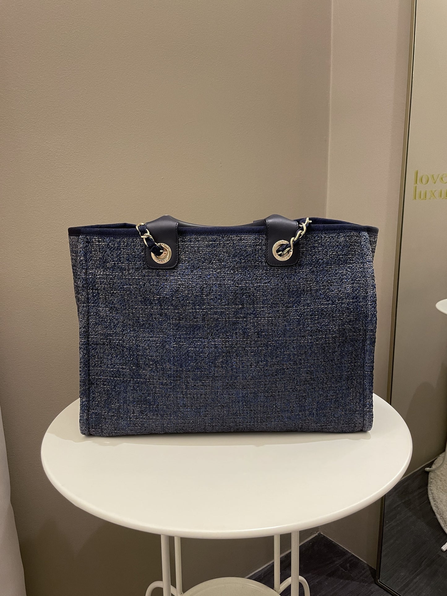 Luxury Chanel Deauville Shopper Tote Navy