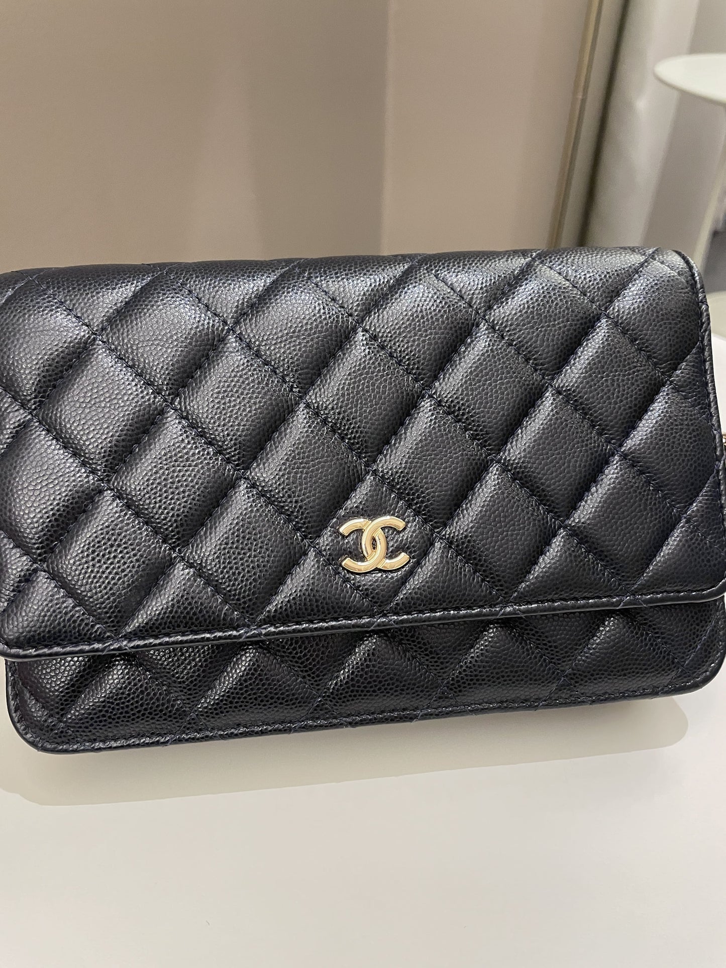 Luxury Chanel Classic Quilted Wallet on Chain Midnight Blue Caviar
