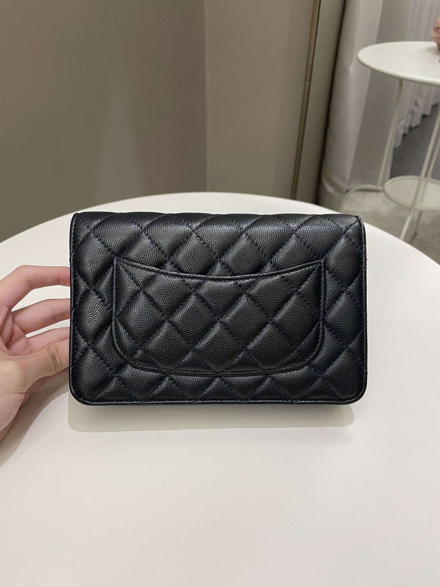 Luxury Chanel Classic Quilted Wallet on Chain Midnight Blue Caviar