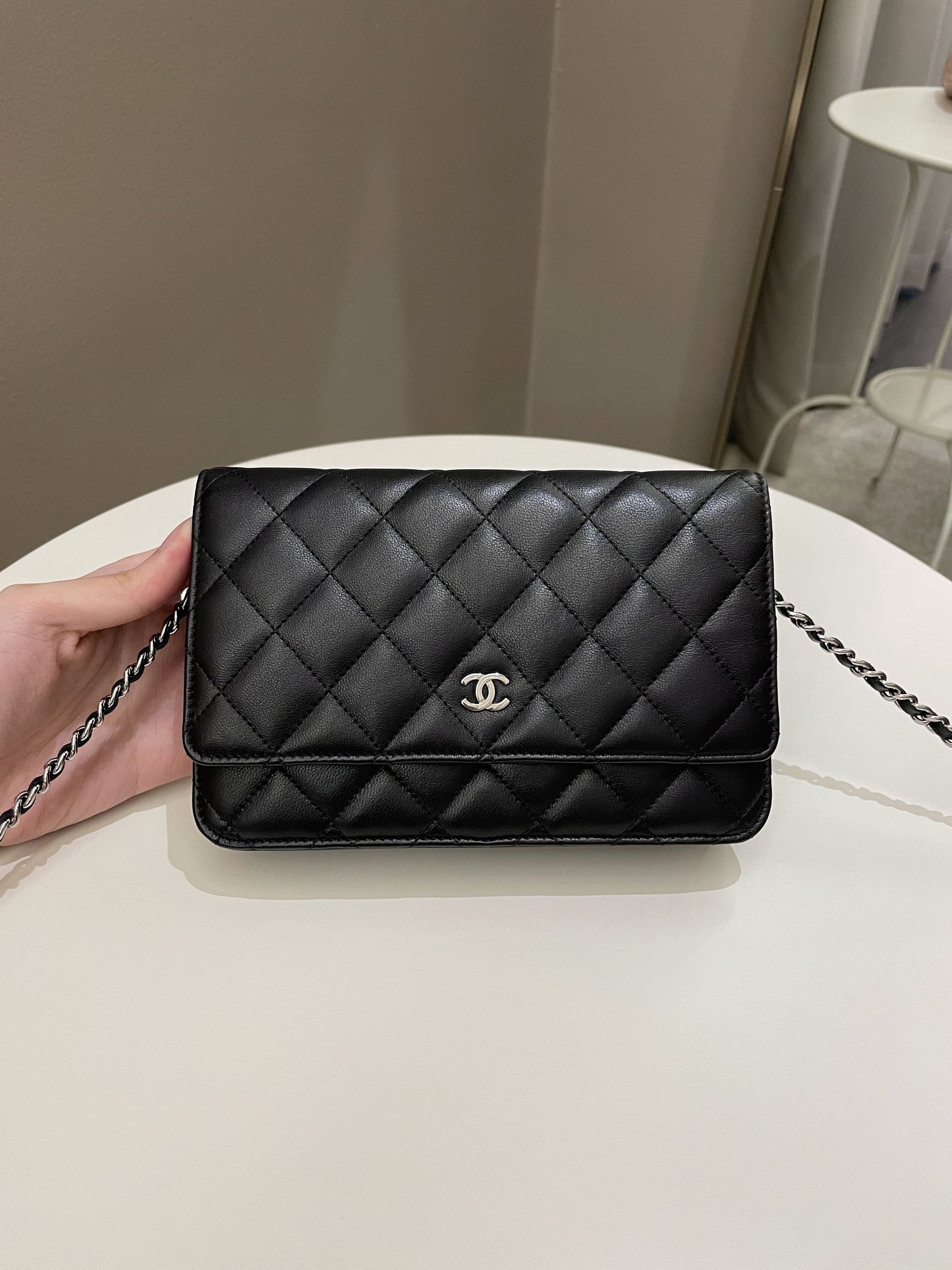 Luxury Chanel Classic Quilted Wallet on Chain Black Lambskin