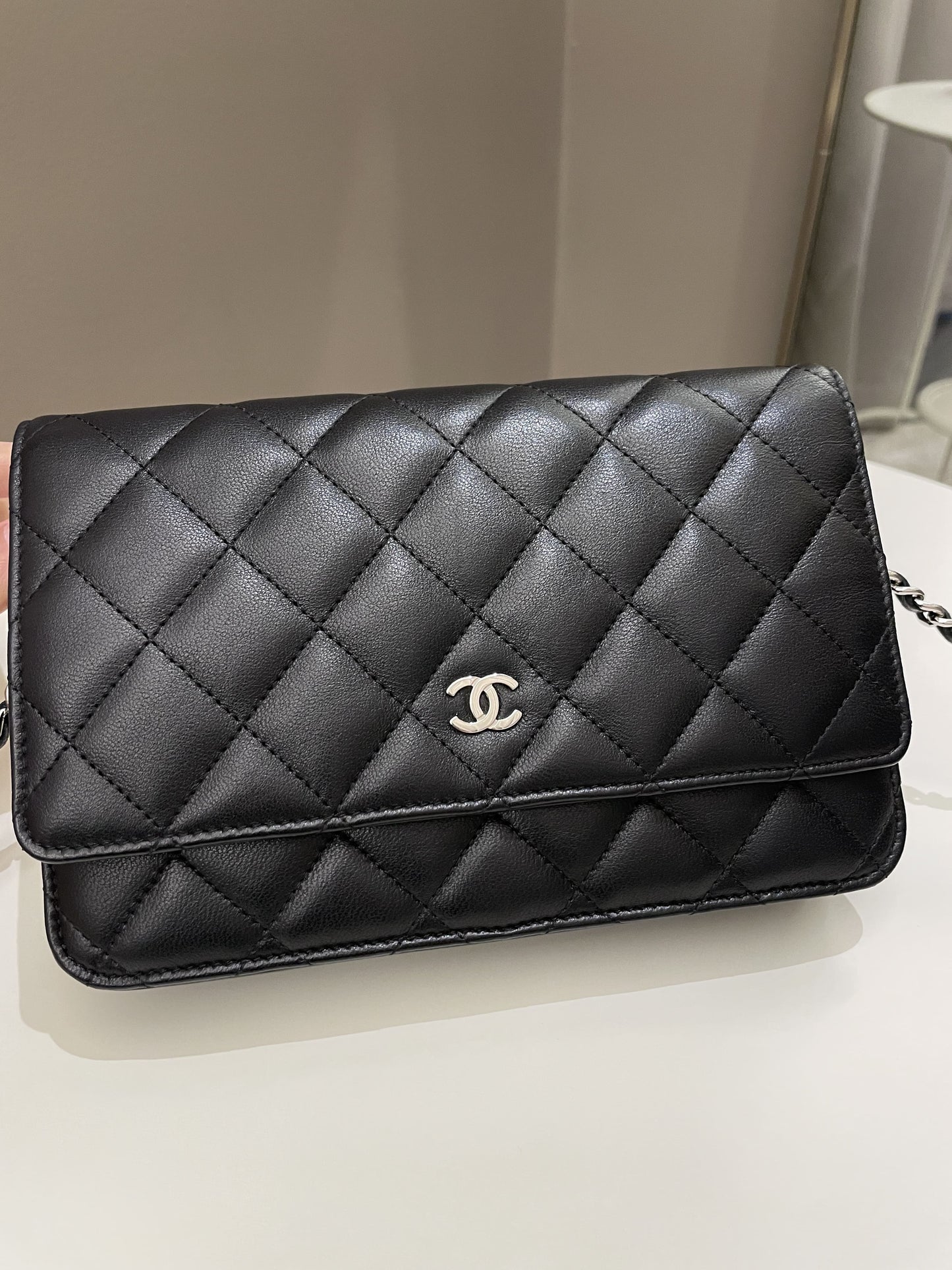 Luxury Chanel Classic Quilted Wallet on Chain Black Lambskin
