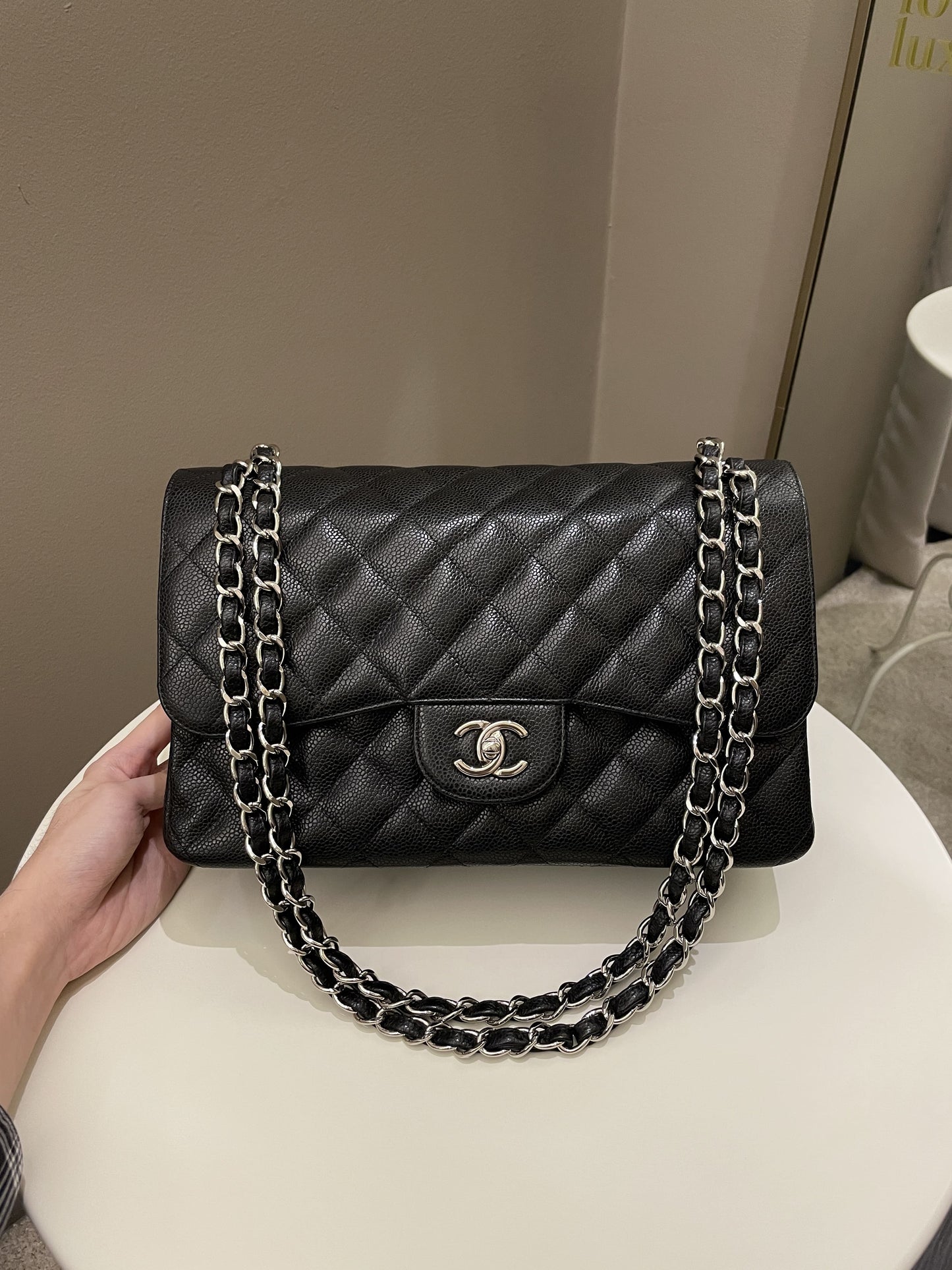 Luxury Chanel Classic Quilted Jumbo Double Flap Black Caviar