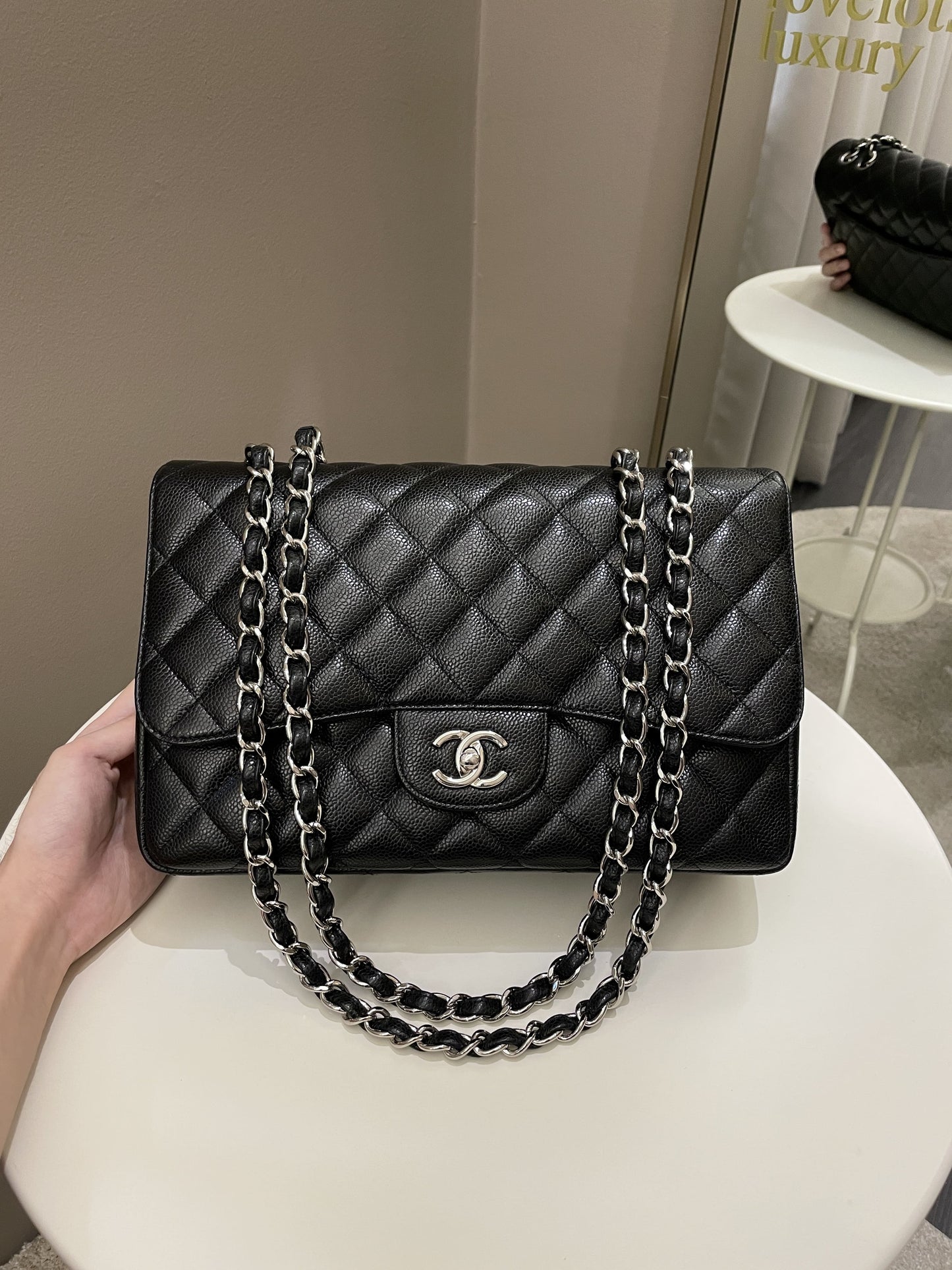 Luxury Chanel Classic Quilted Jumbo Single Flap Black Caviar