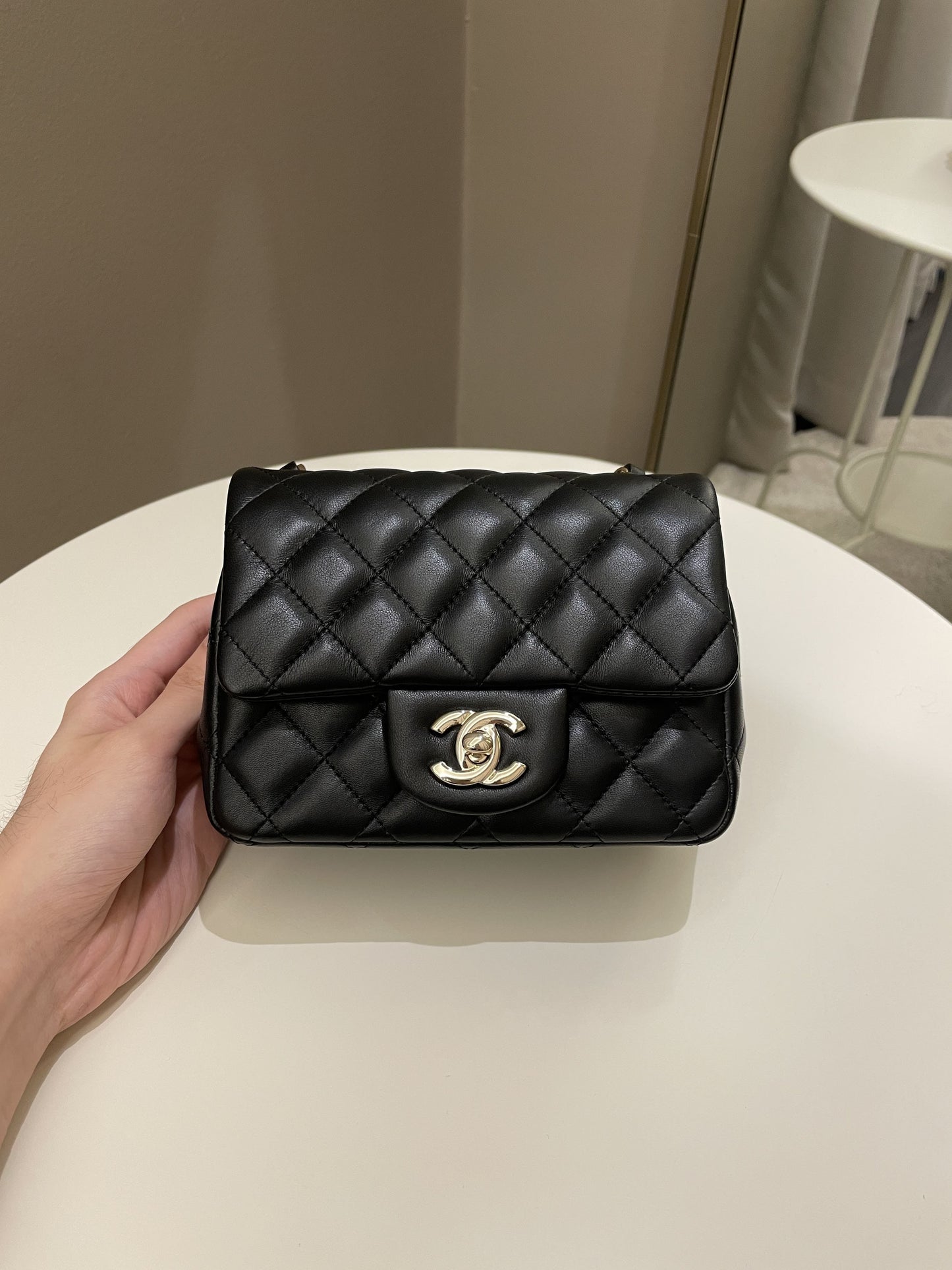 Luxury Chanel Classic Quilted Mini Square Black Lambskin