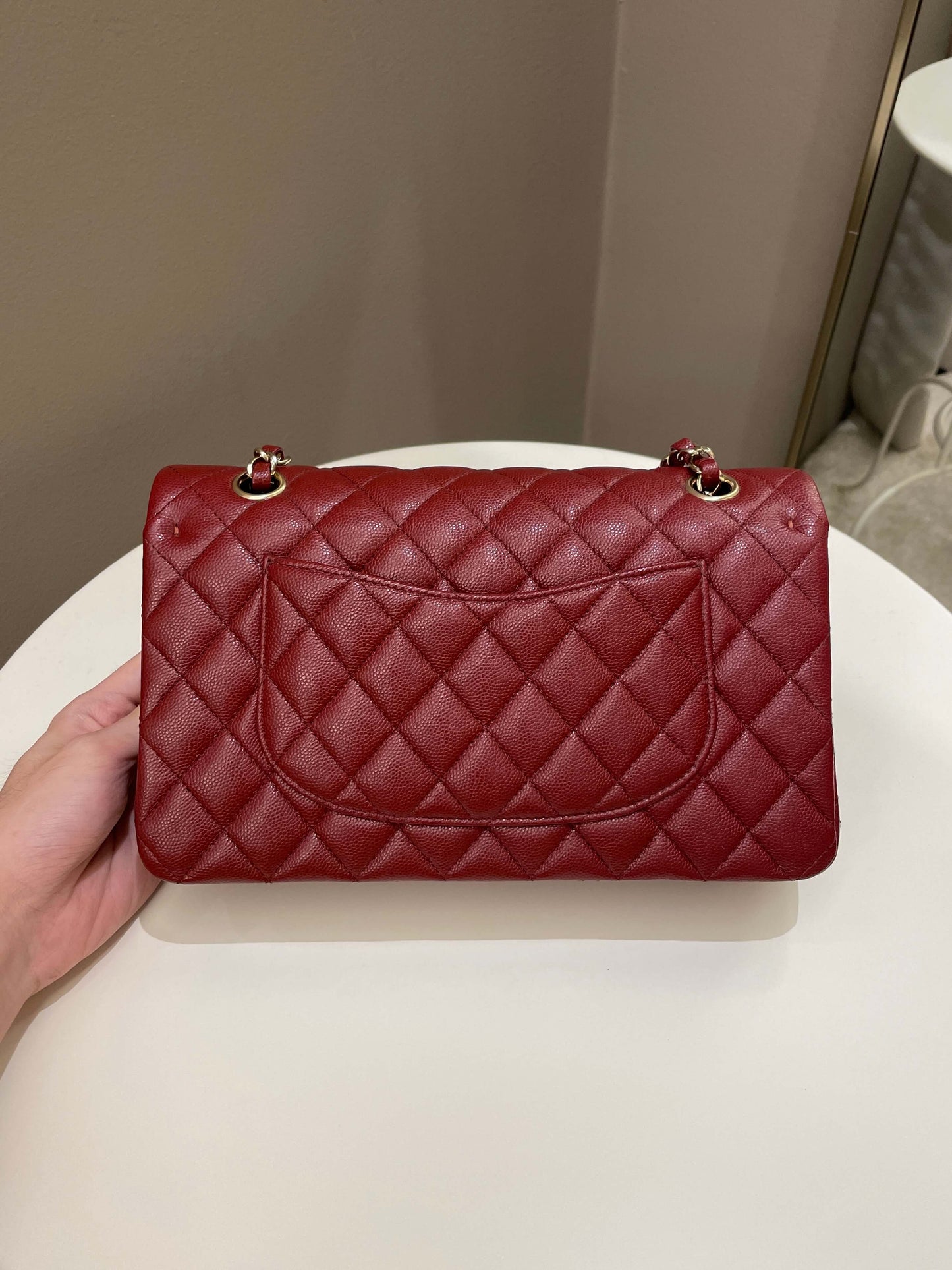 Luxury Chanel 19B Classic Medium Double Flap Burgundy Wine Caviar