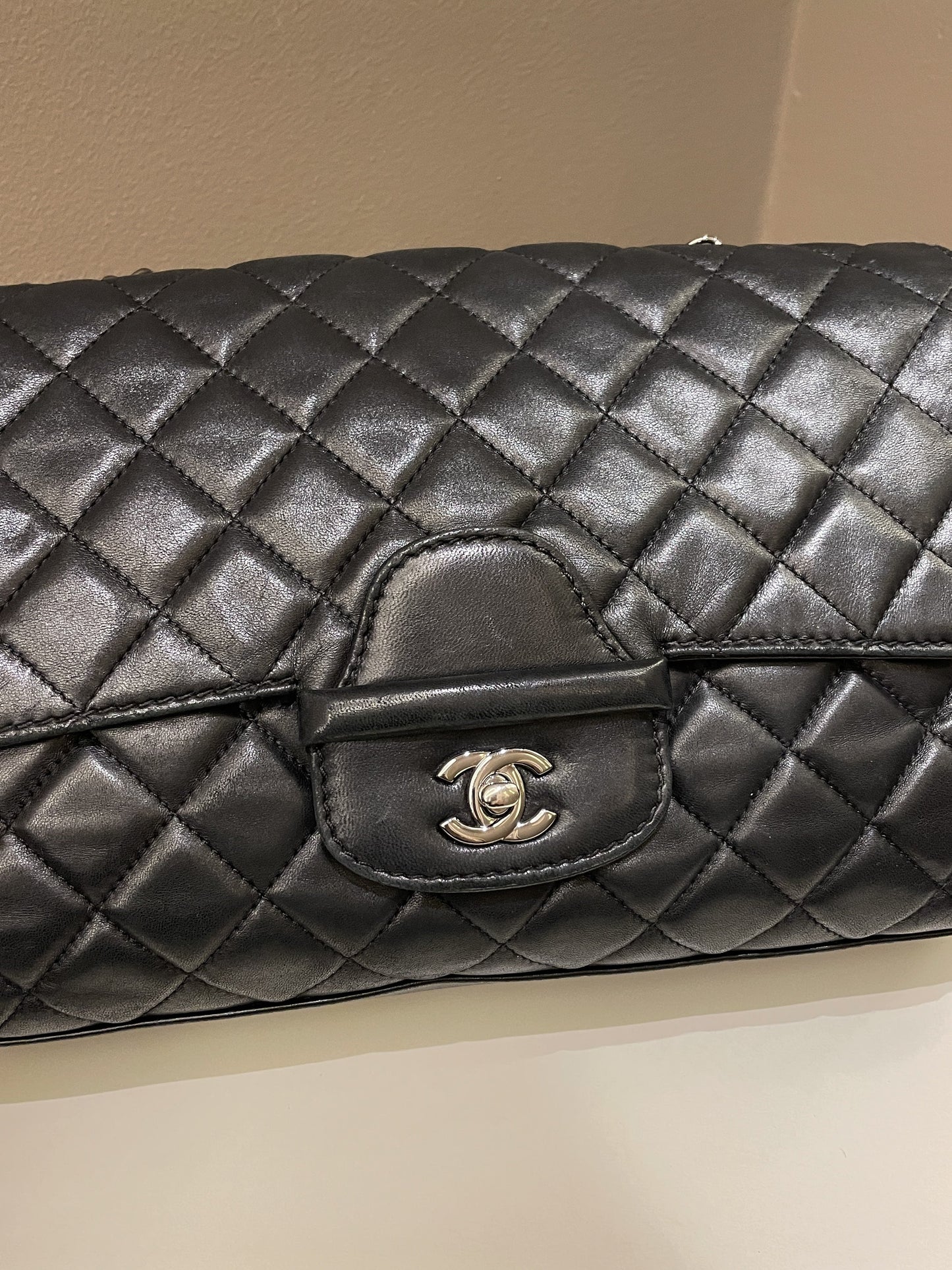 Luxury Chanel Quilted Jumbo Coco Loop Flap  Black Lambskin