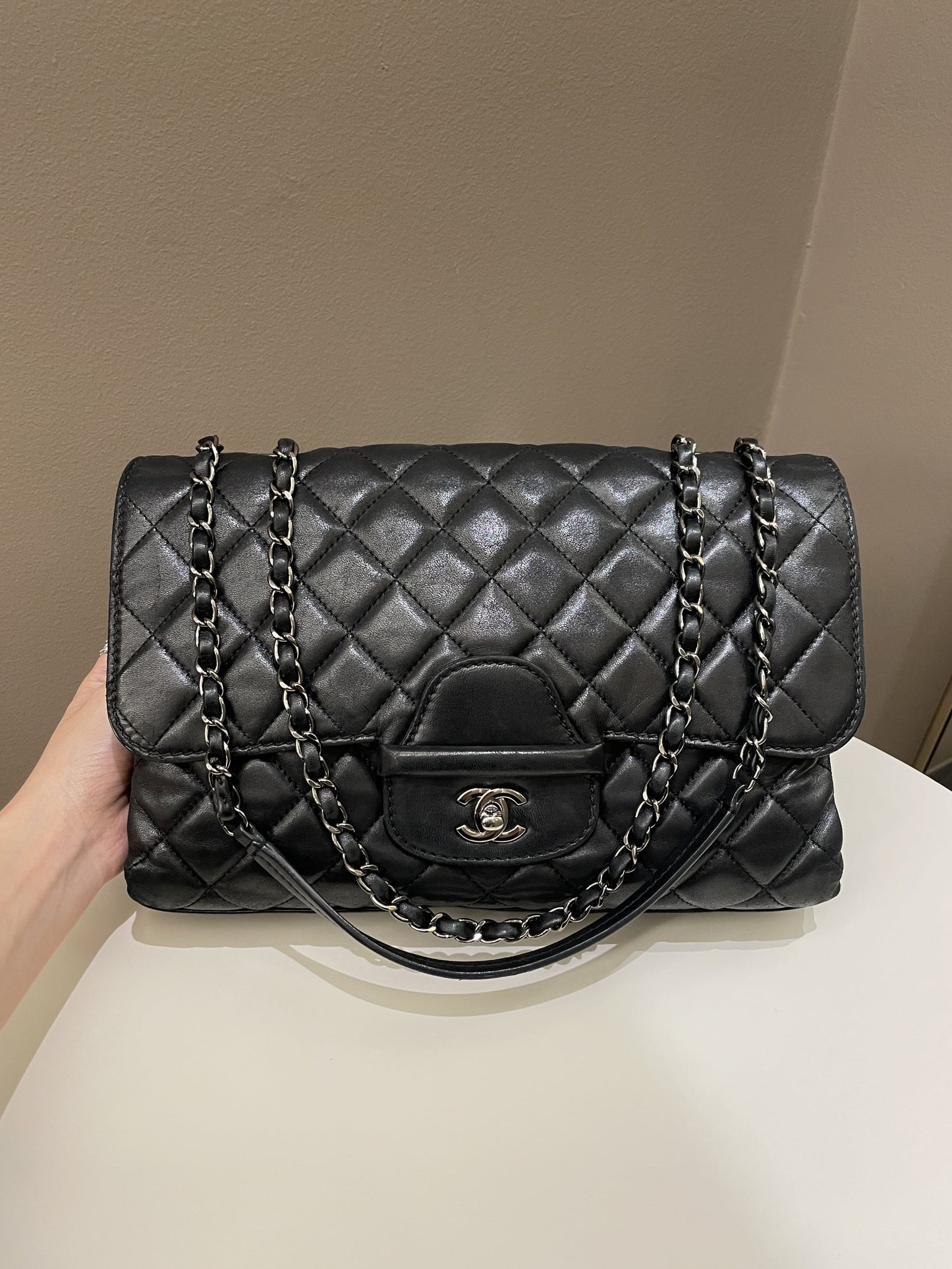 Luxury Chanel Quilted Jumbo Coco Loop Flap  Black Lambskin