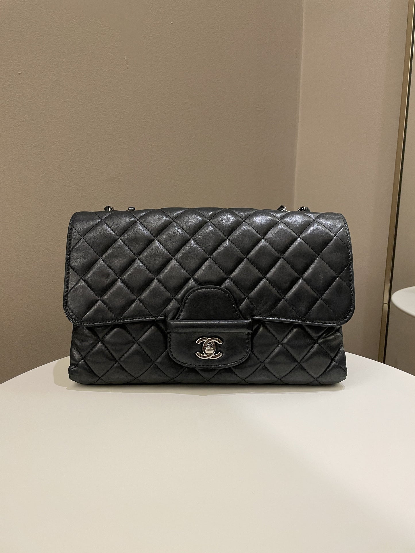 Luxury Chanel Quilted Jumbo Coco Loop Flap  Black Lambskin