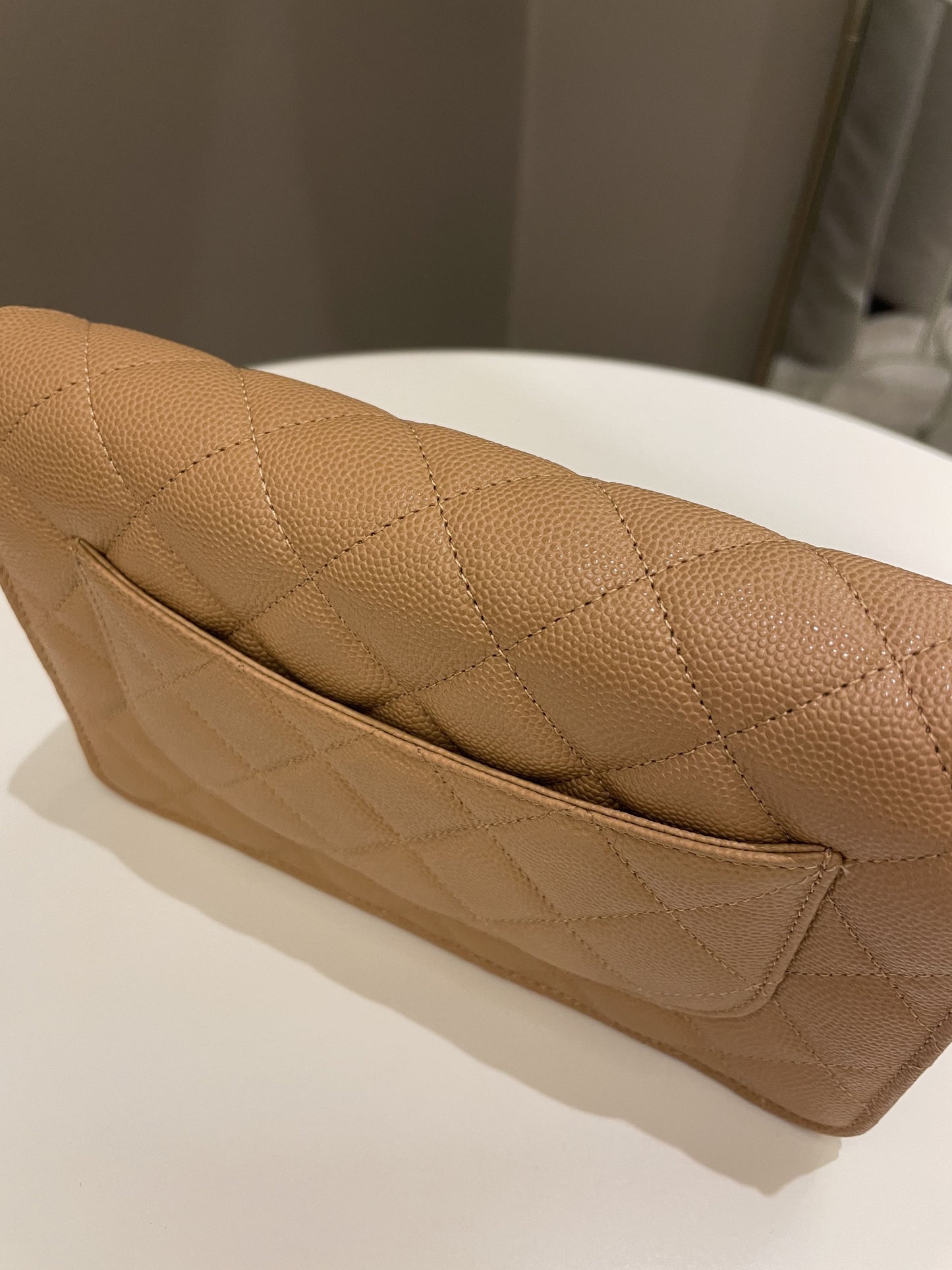 Luxury Chanel Classic Quilted Wallet on Chain Dark Beige Milk Tea Caviar