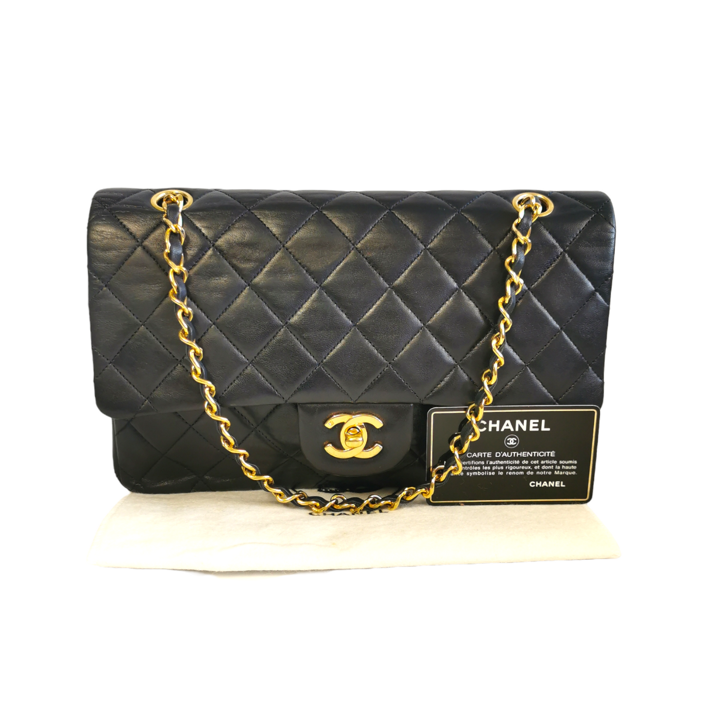 Luxury Chanel Classic Double Flap Medium Navy Blue Lambskin Gold