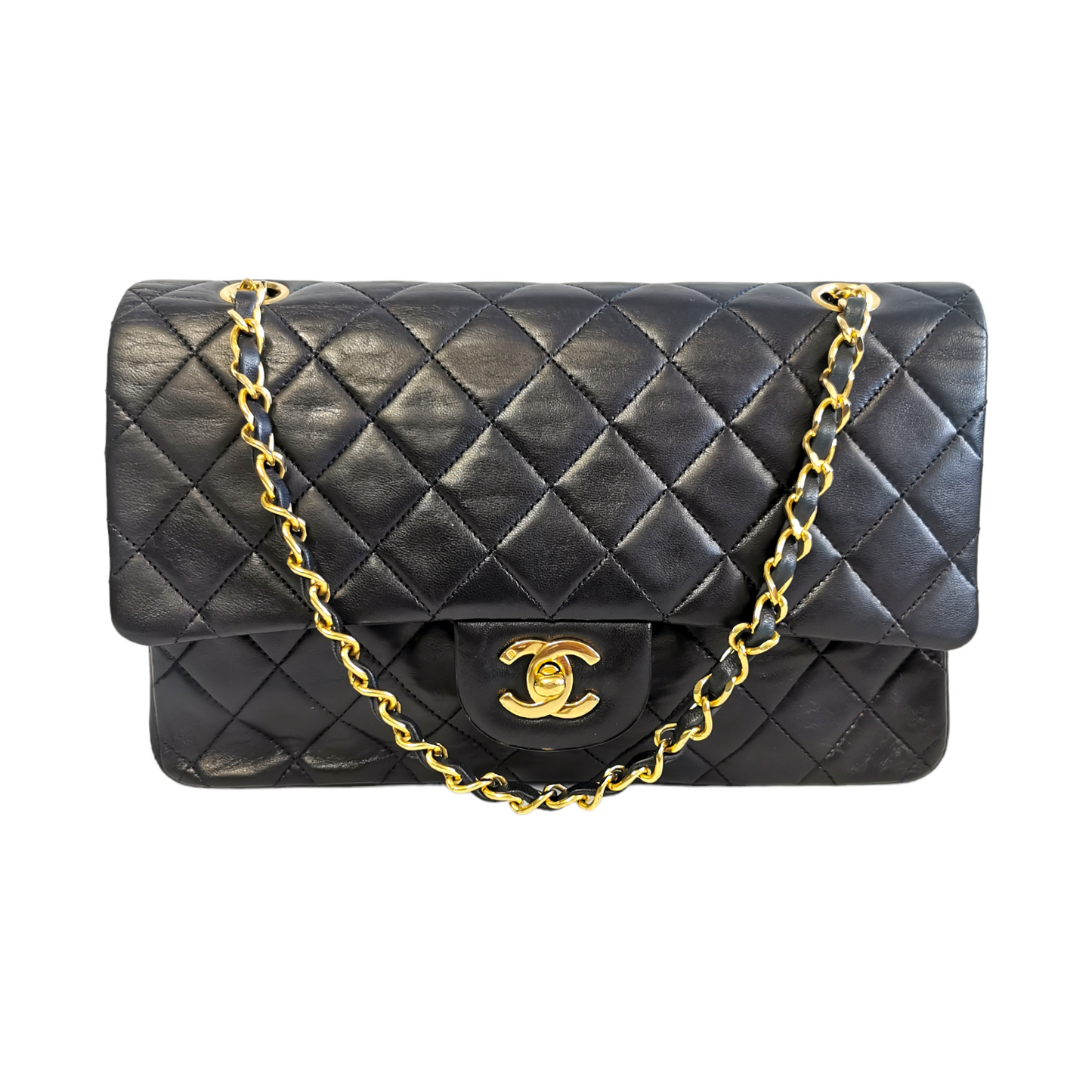 Luxury Chanel Classic Double Flap Medium Navy Blue Lambskin Gold