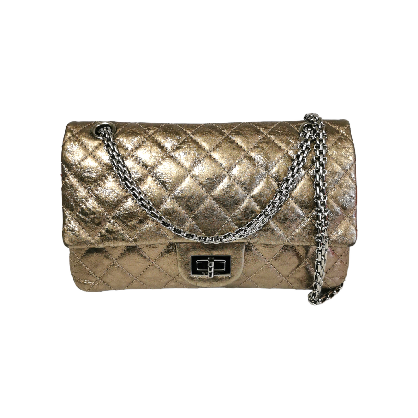 Luxury Chanel 2.55 Reissue Medium Gold Aged Calfskin Silver