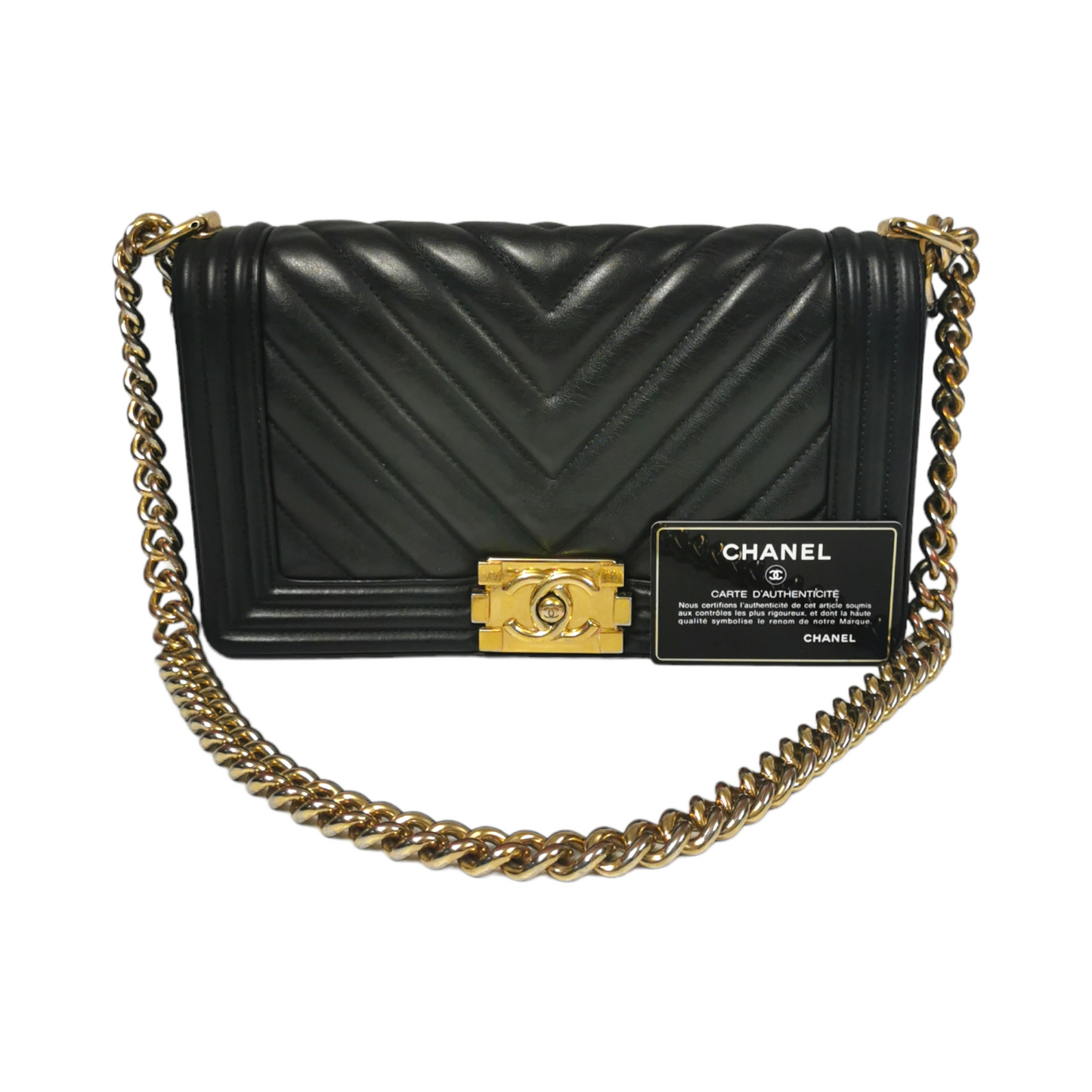 Chanel Boy Medium Black Chevron Lambskin Gold