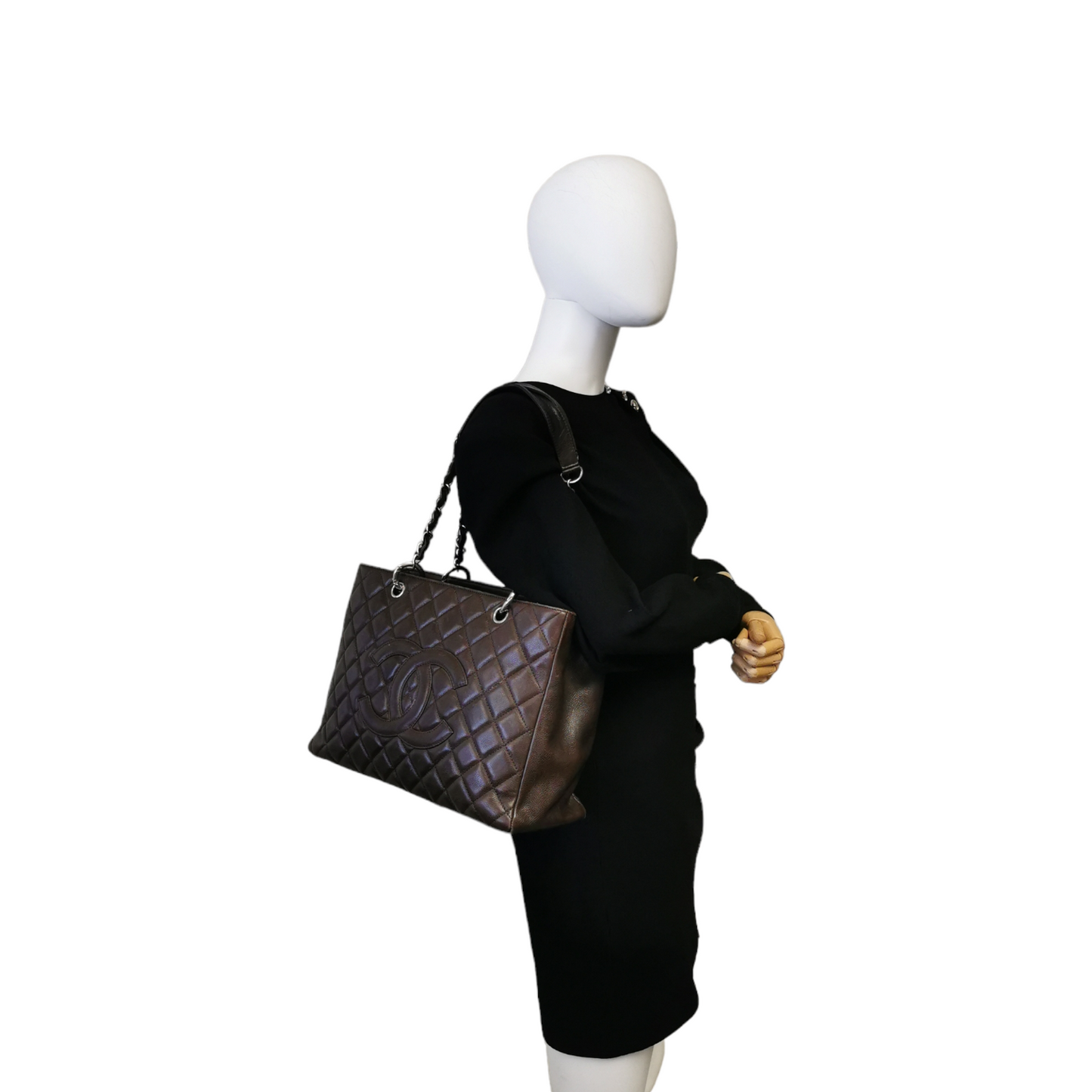 Luxury Chanel GST Brown Caviar Silver