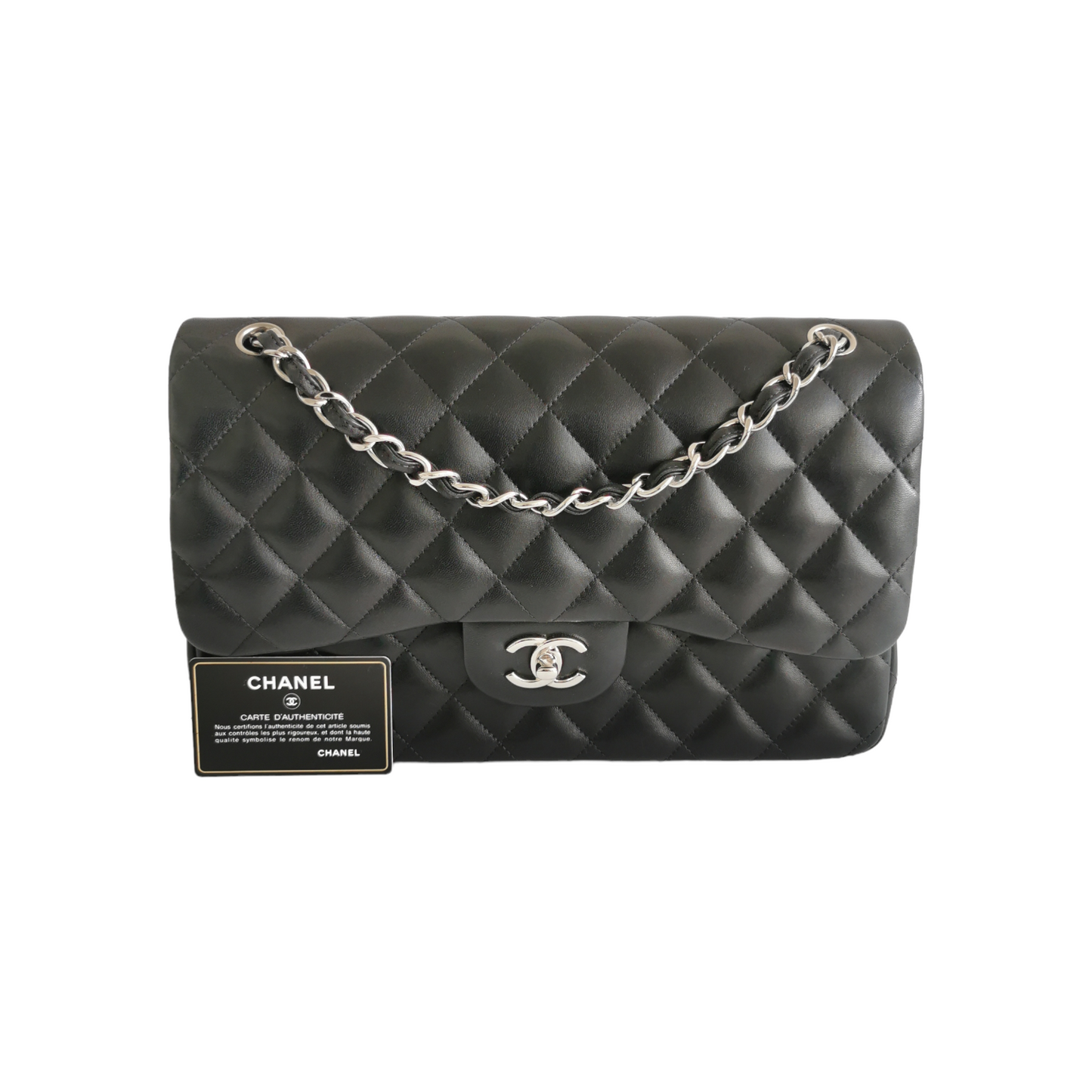 Luxury Chanel Classic Double Flap Jumbo Black Lambskin Silver