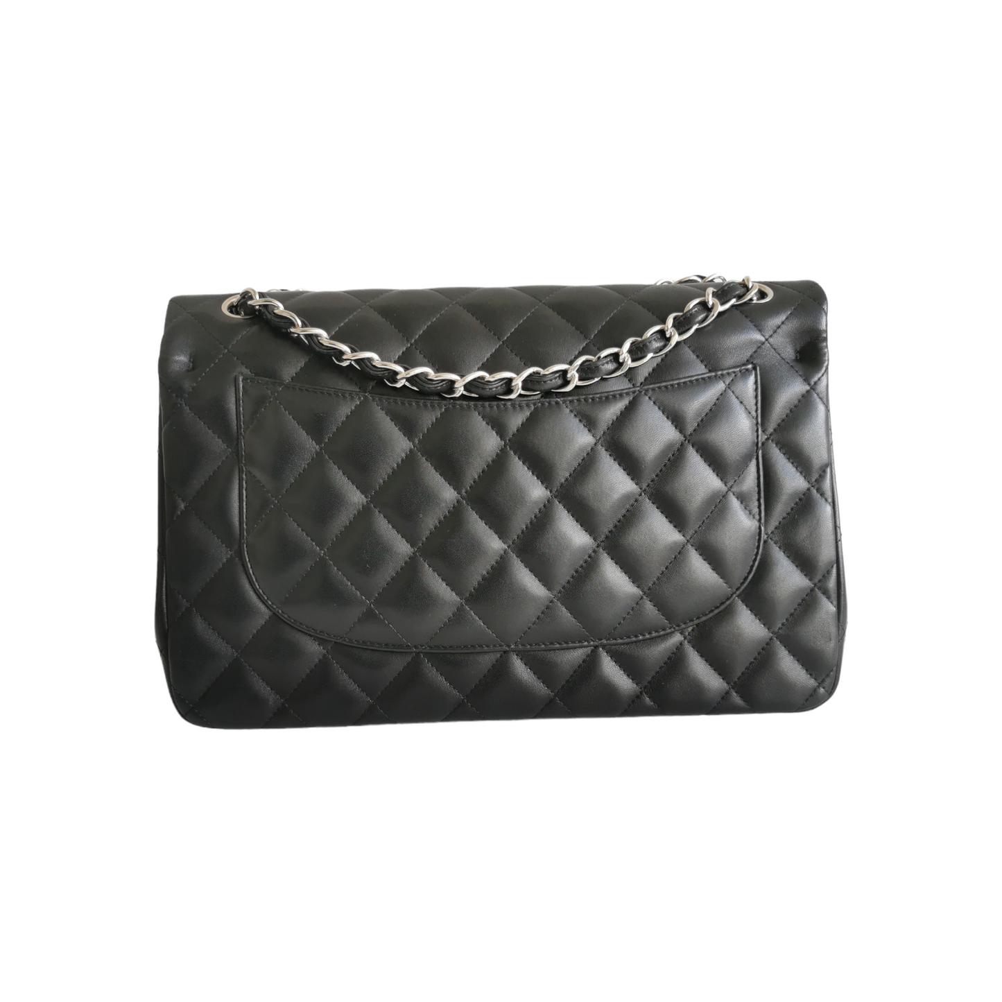 Luxury Chanel Classic Double Flap Jumbo Black Lambskin Silver