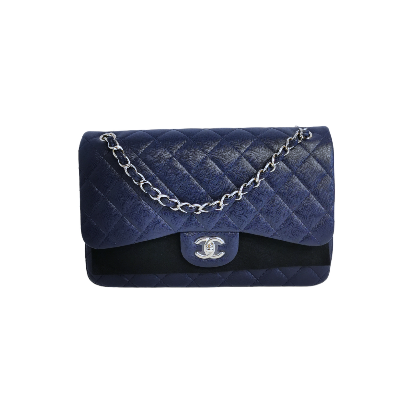 Luxury Chanel Classic Double Flap Jumbo Navy Blue Caviar Gold